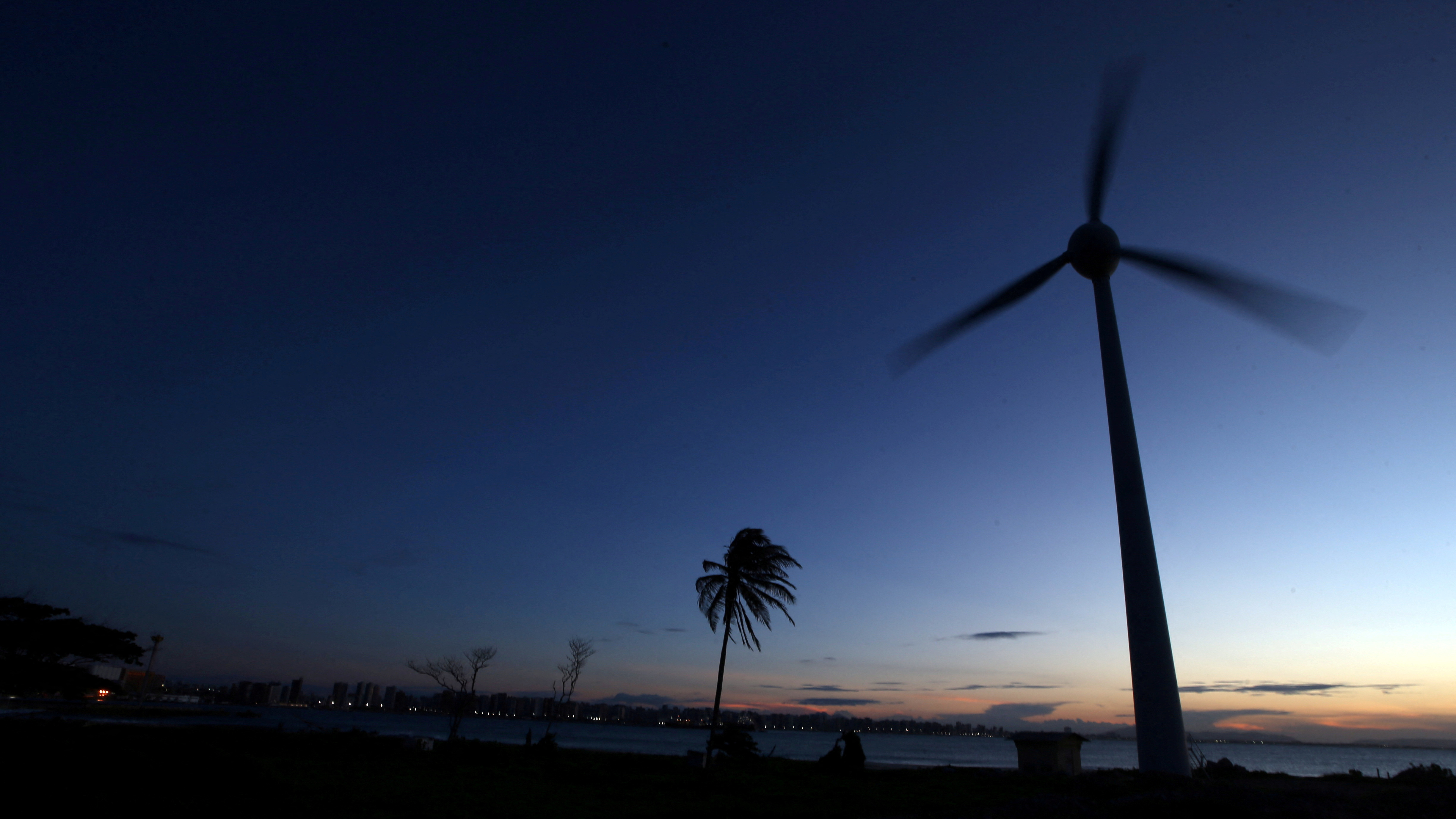 A wind turbine used to generate electricity is seen in the coastal city of Fortaleza