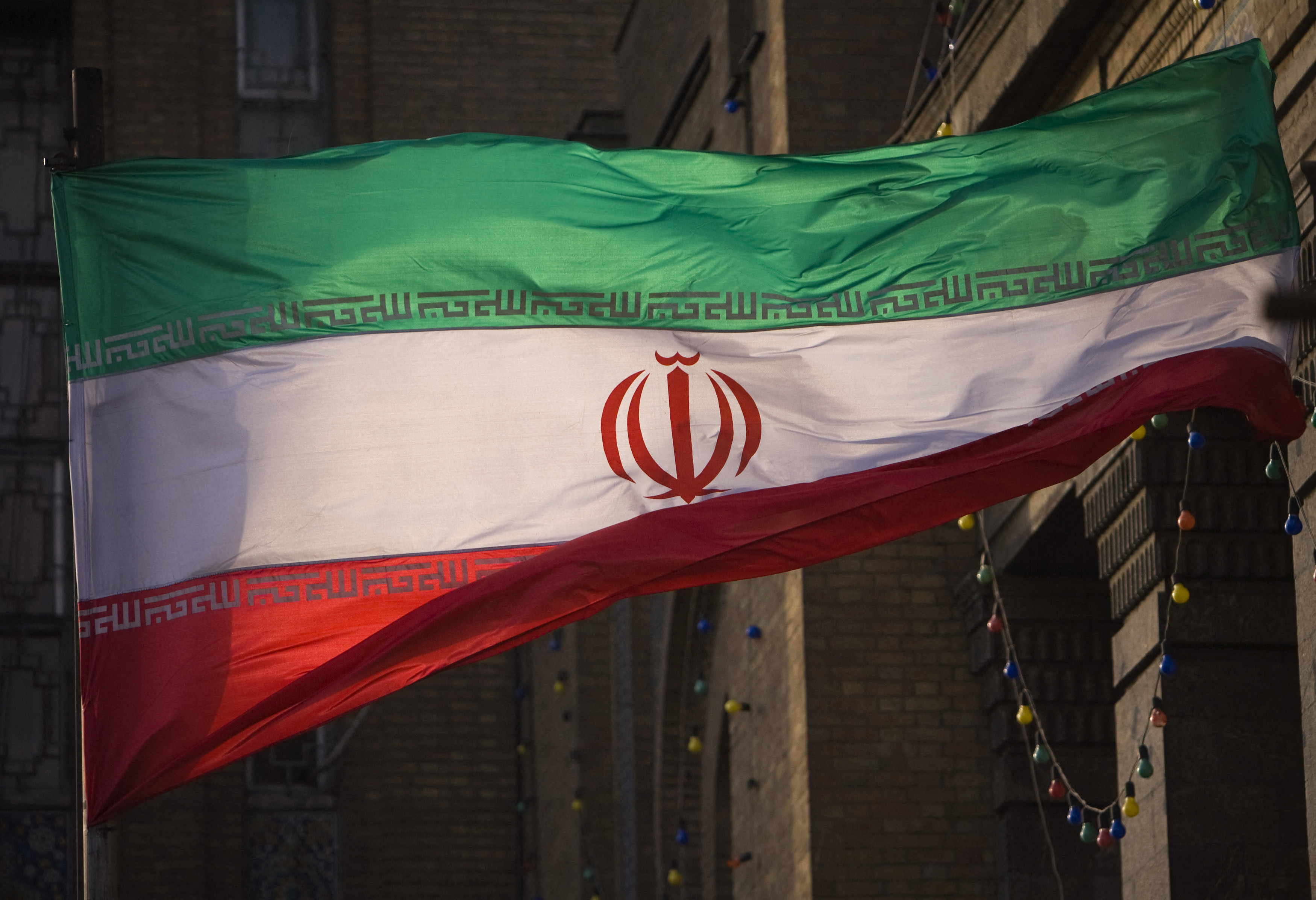 Iranian flag pictured in front of Iran's FM building in Tehran