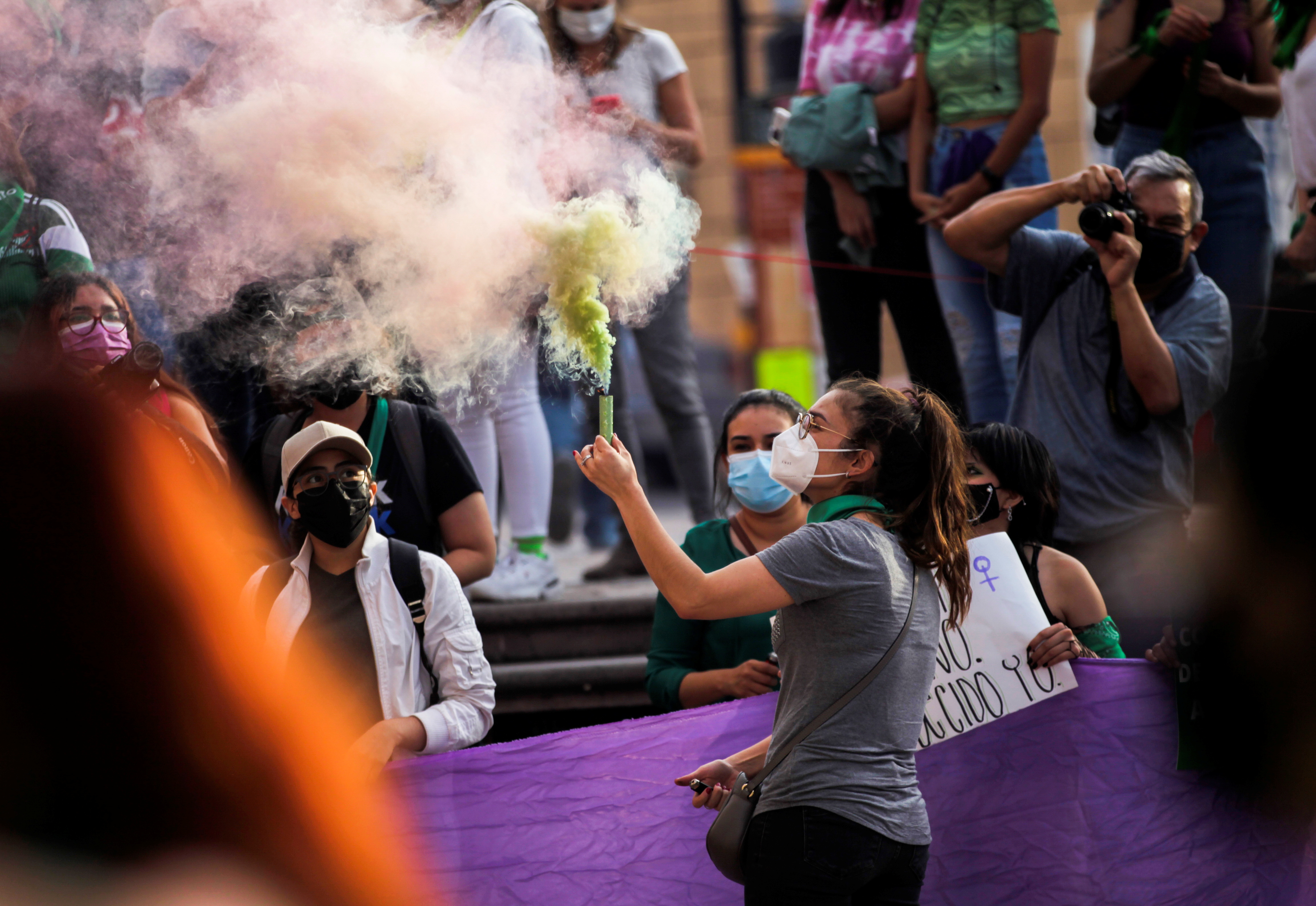 A woman takes part in a protest to celebrate the decision of the Supreme Court of Justice of the Nation (SCJN) that declared the criminalization of abortion as unconstitutional, in Saltillo