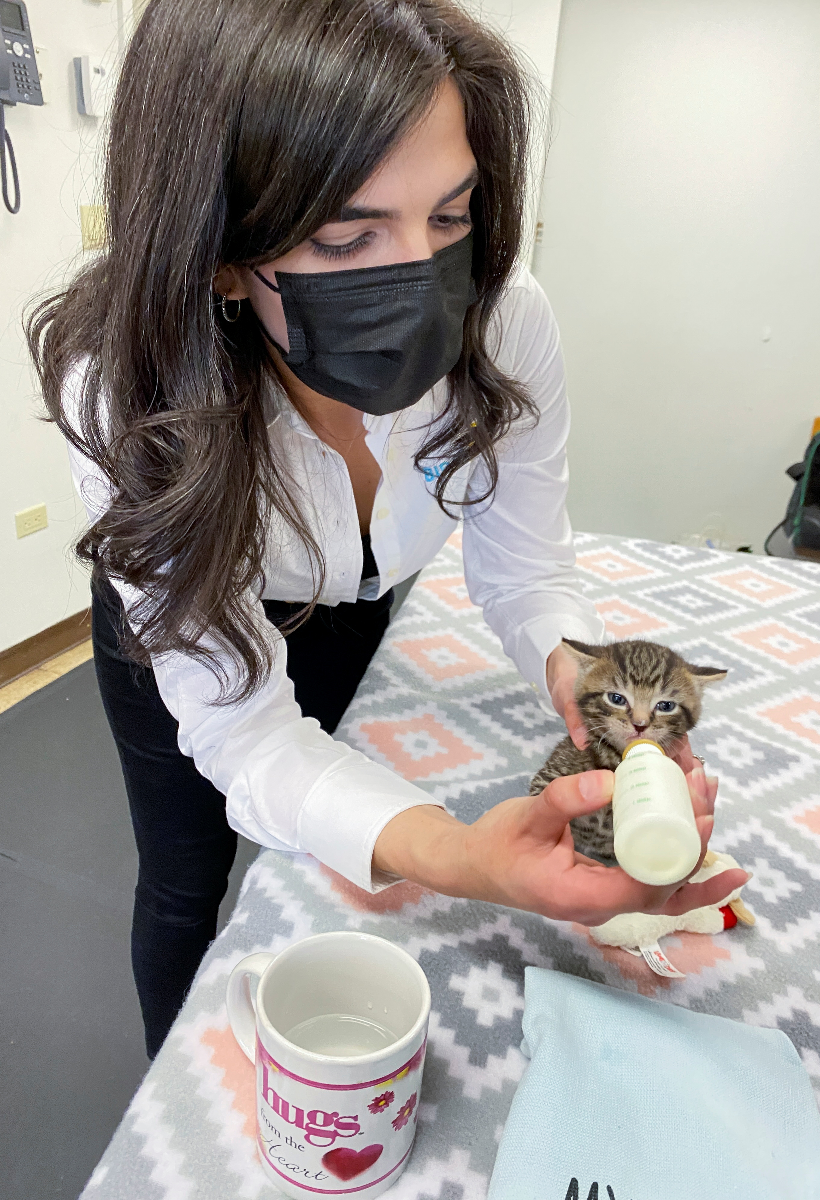Director of Strategy for Leadership Giving in the Feral Cat Initiative, Elyise Hallenbeck, bottle feeds a 4-week-old kitten, in New York City, New York, U.S., April 30, 2021. REUTERS/Roselle Chen