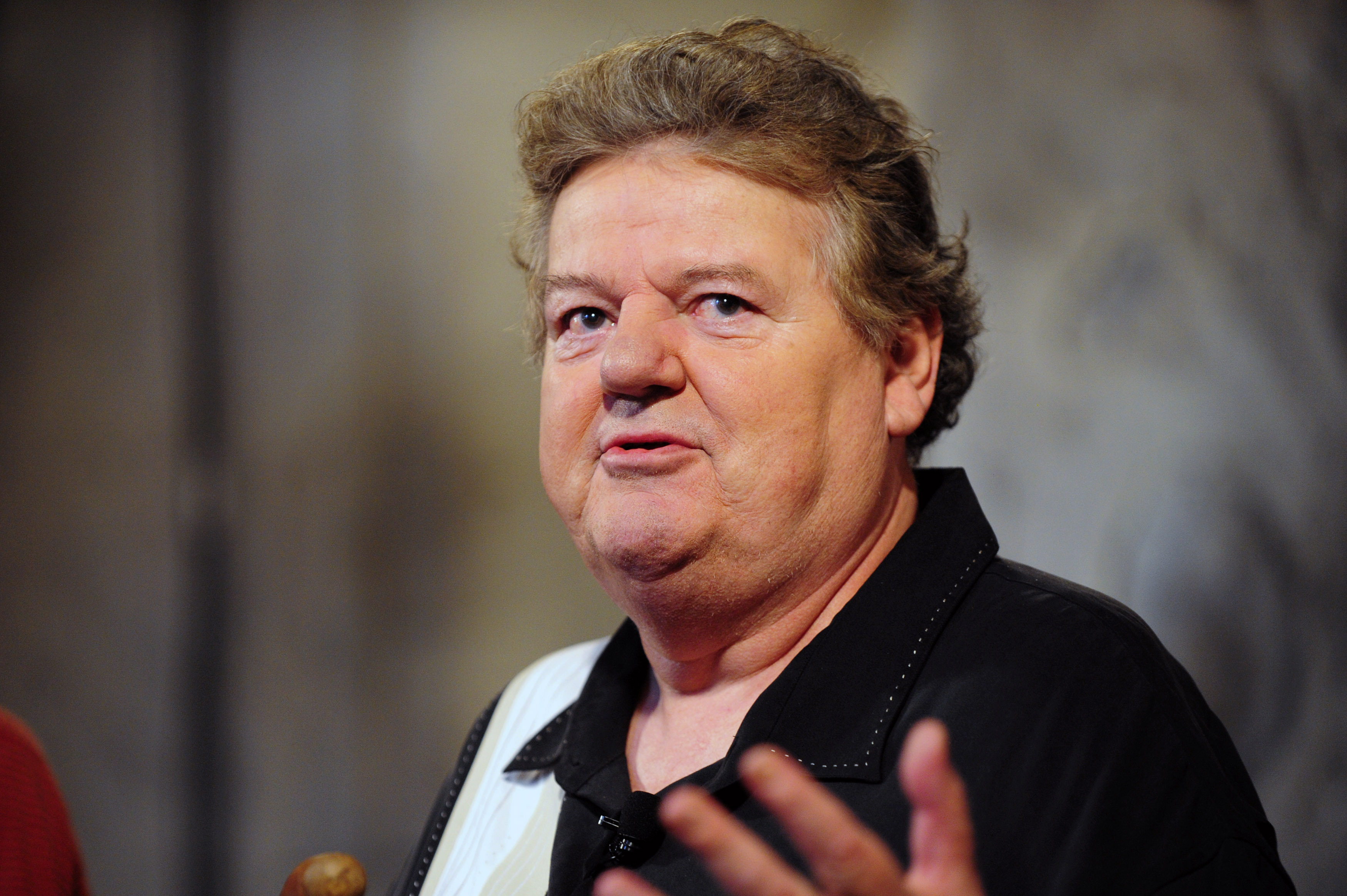 Actor Robbie Coltrane talks during a media preview of The Wizarding World of Harry Potter-Diagon Alley at the Universal Orlando Resort in Orlando