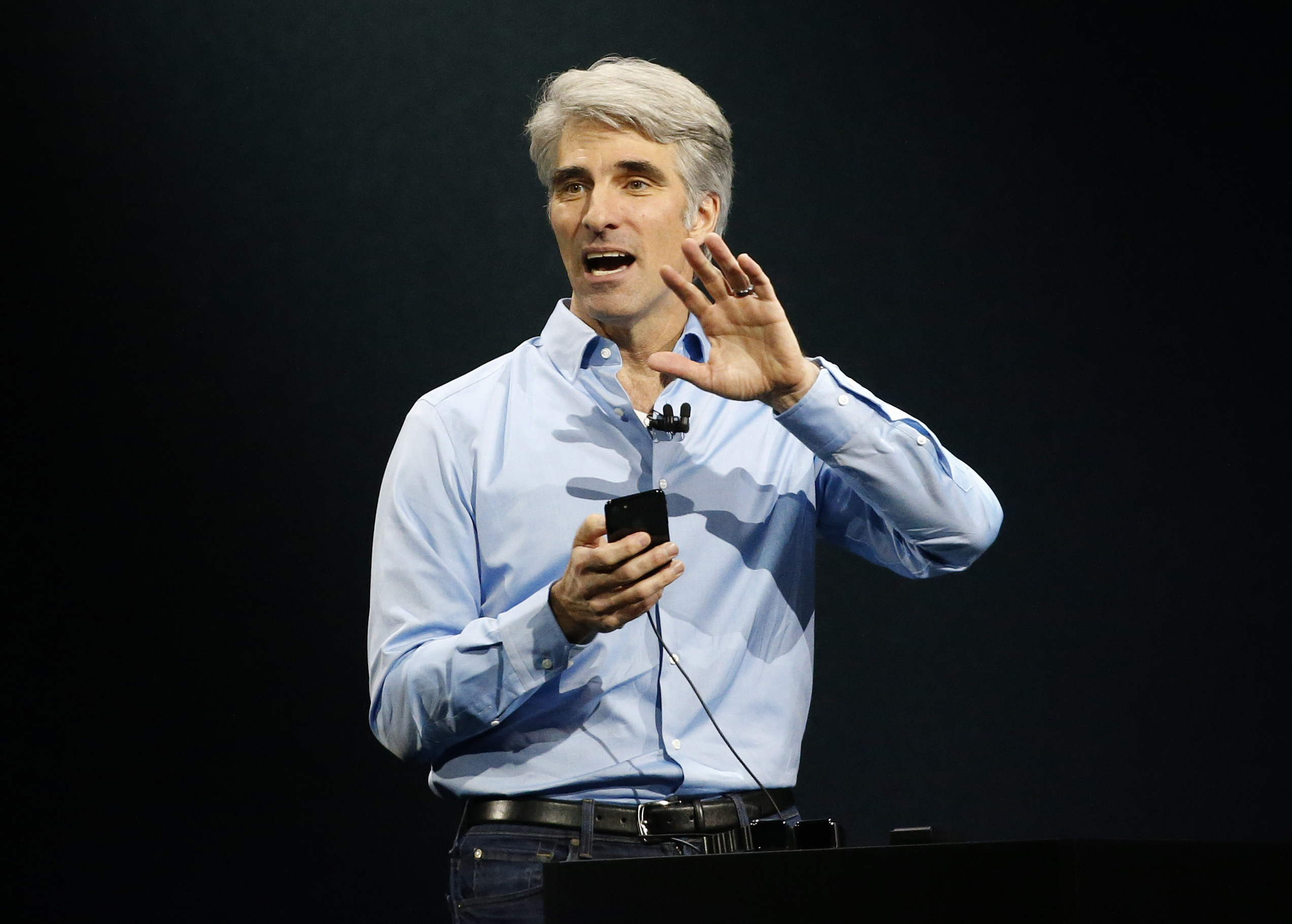 Craig Federighi, Senior Vice President Software Engineering speaks during Apple's annual world wide developer conference (WWDC) in San Jose, California, U.S. June 5, 2017. REUTERS/Stephen Lam