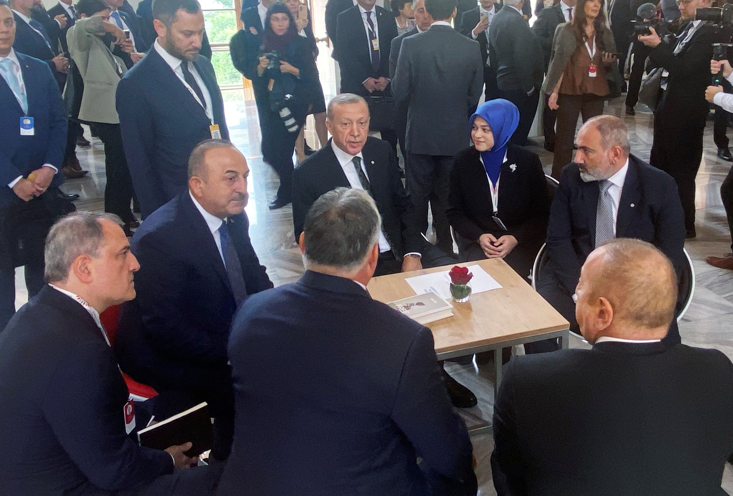 Turkey's Erdogan chats with Armenian and Azerbaijani leaders at a EU summit in Prague