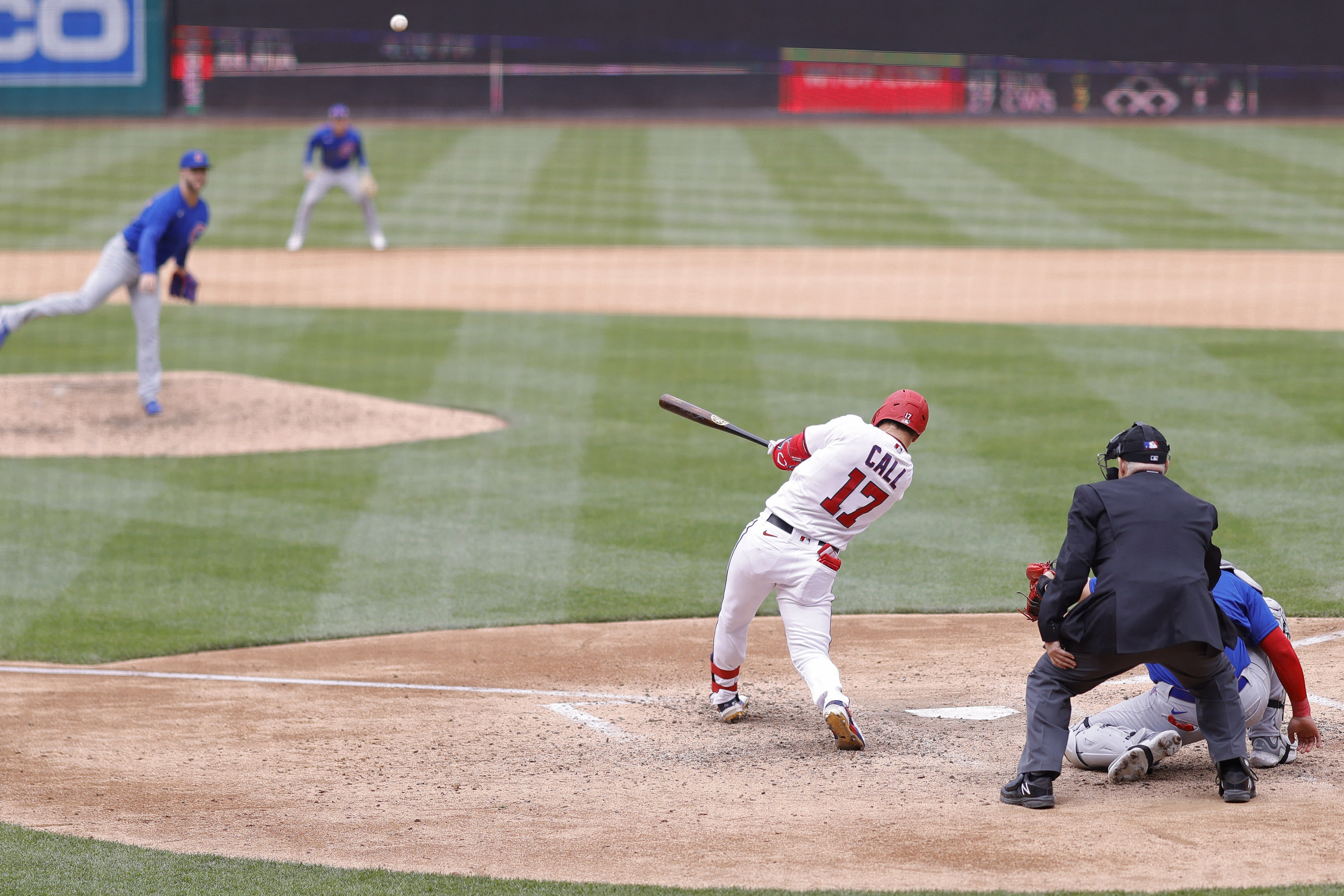 Washington Dc, United States. 04th May, 2023. Washington Nationals first  baseman Dominic Smith (22) catches the throw at first for the out at the Washington  Nationals vs Chicago Cubs game at Nationals