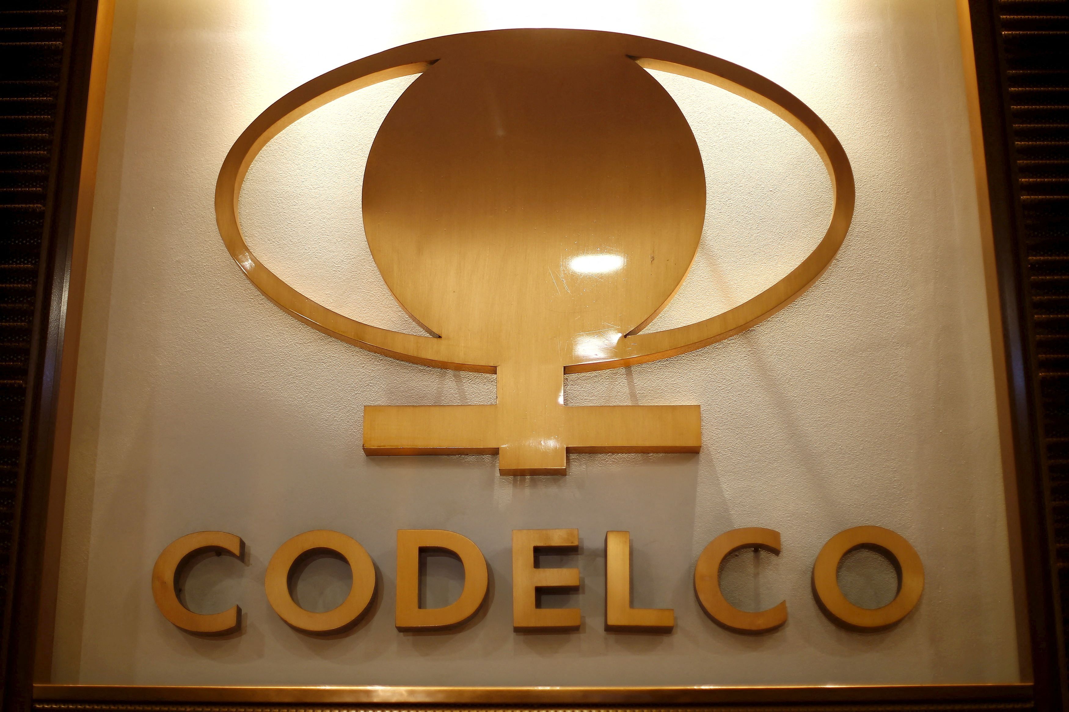 The logo of Codelco, the world's largest copper producer, is seen at their headquarter in downtown Santiago