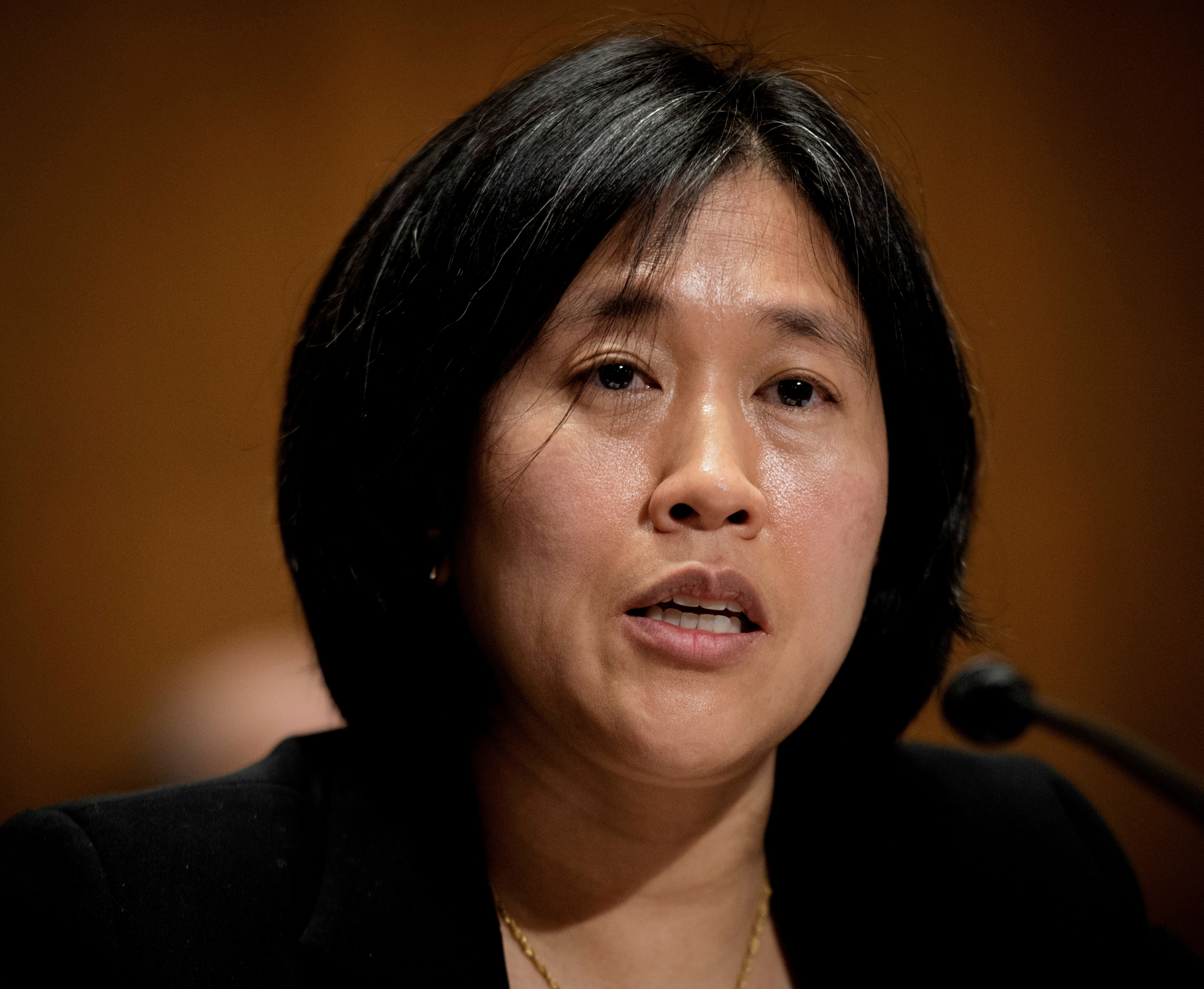 Katherine C. Tai addresses the Senate Finance committee hearings to examine her nomination to be United States Trade Representative, with the rank of ambassador, in Washington, DC February 25, 2021. Bill O'Leary/Pool via REUTERS/File Photo
