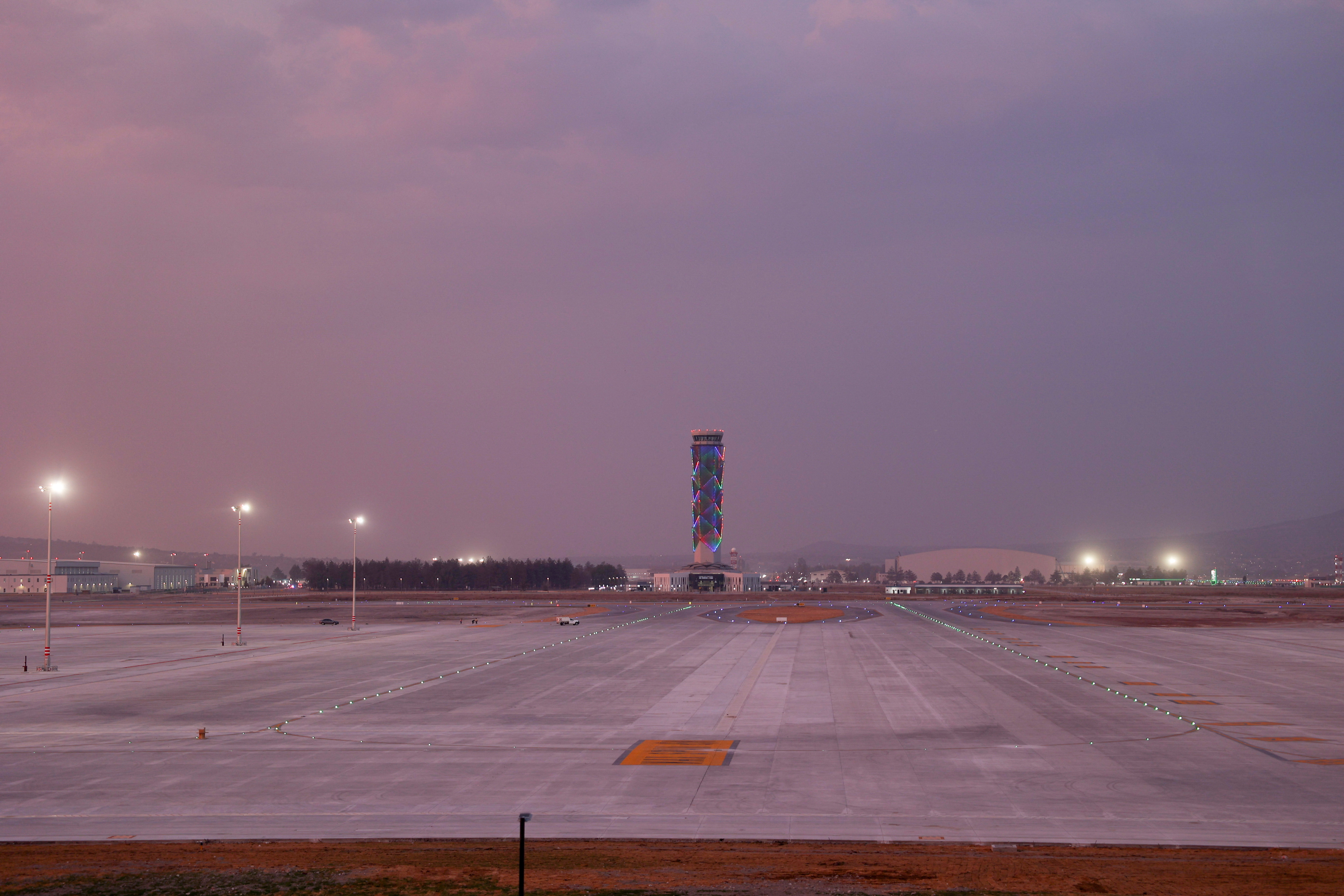 The control tower is pictured from an area of the new Felipe Angeles international airport, in Zumpango