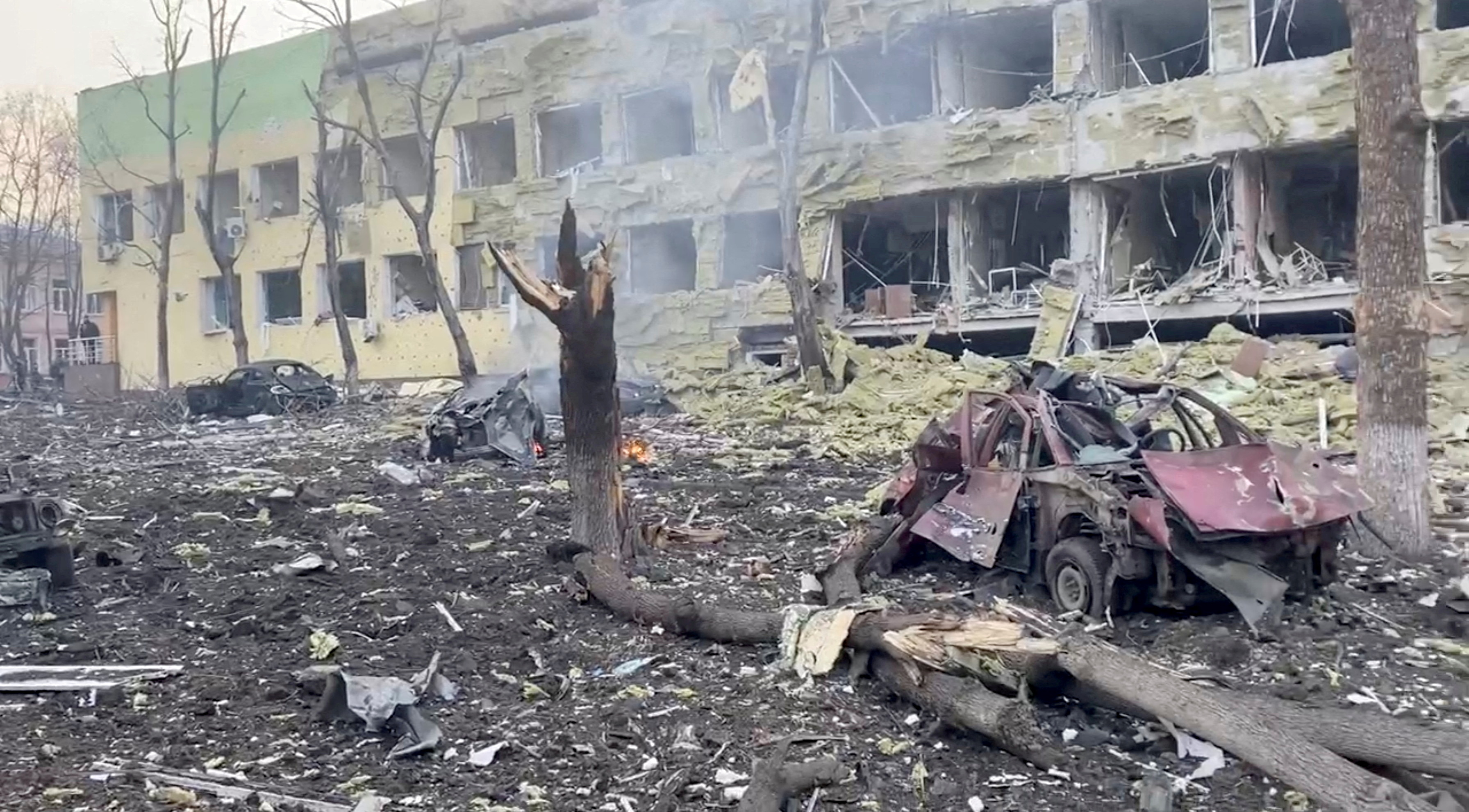 Destruction of children's hospital as Russia's invasion of Ukraine continues, in Mariupol