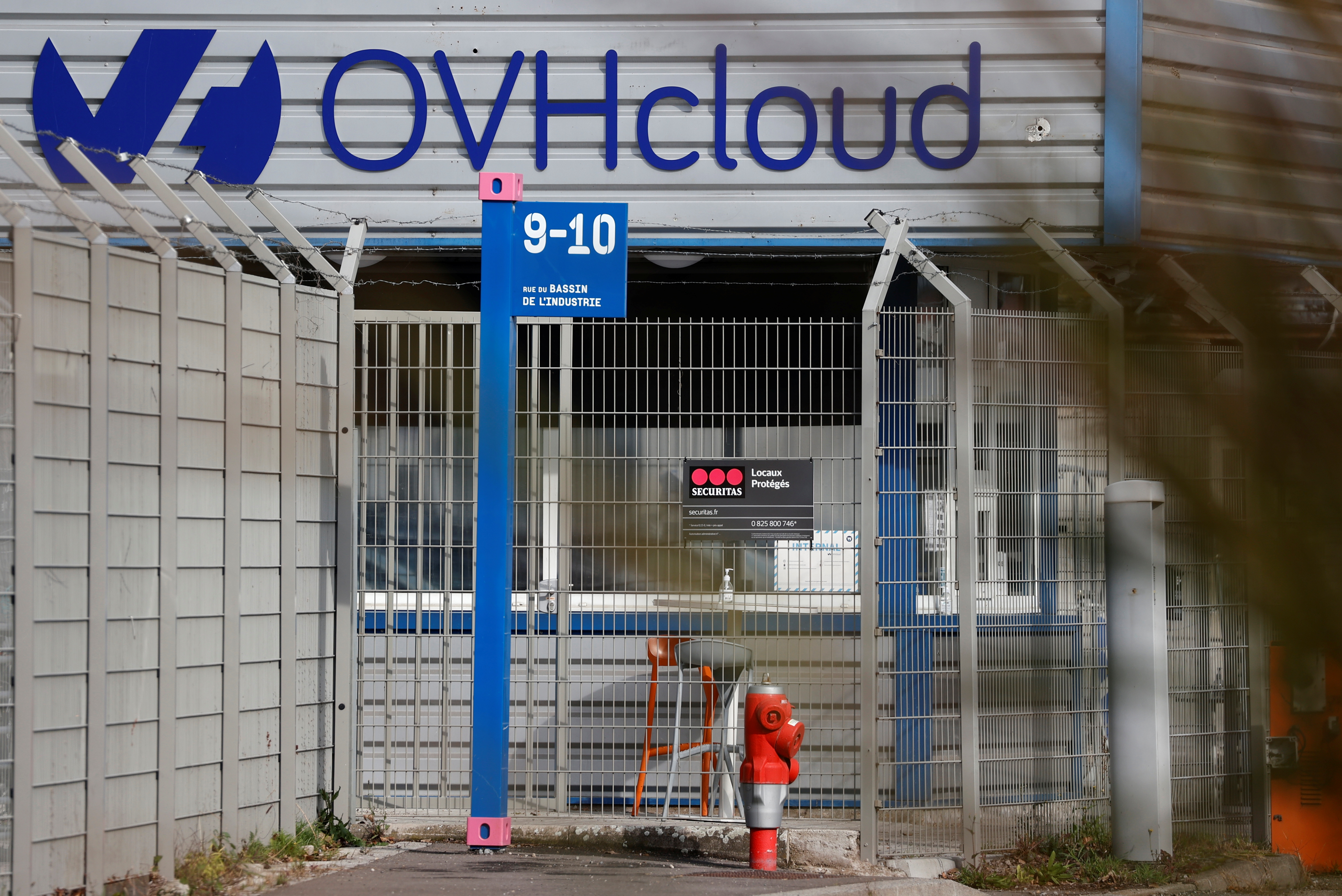 The logo of French cloud computing company OVHcloud is seen on a data-center building in Strasbourg