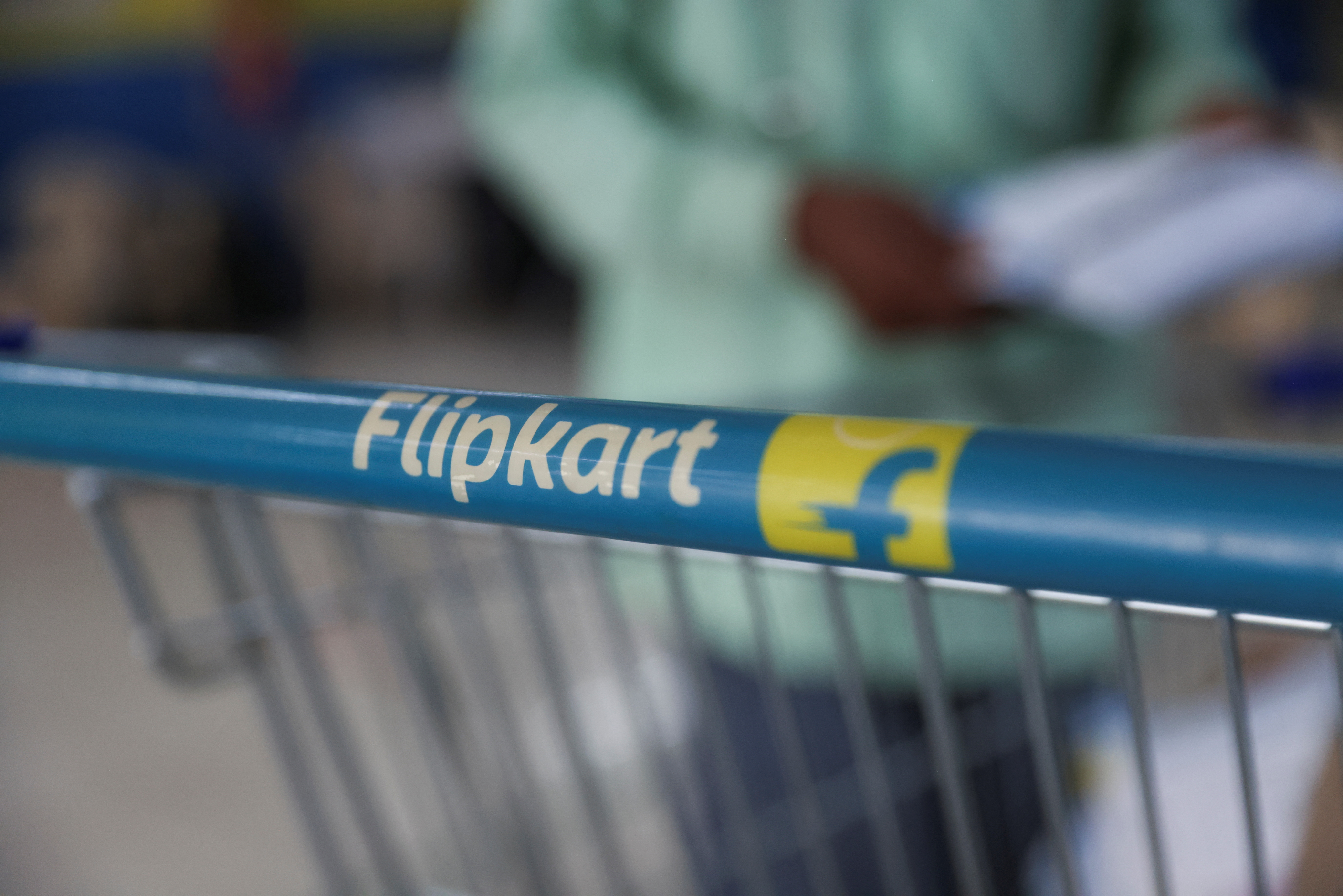 Flipkart's logo is seen on a cart at one of their delivery centres in New Delhi