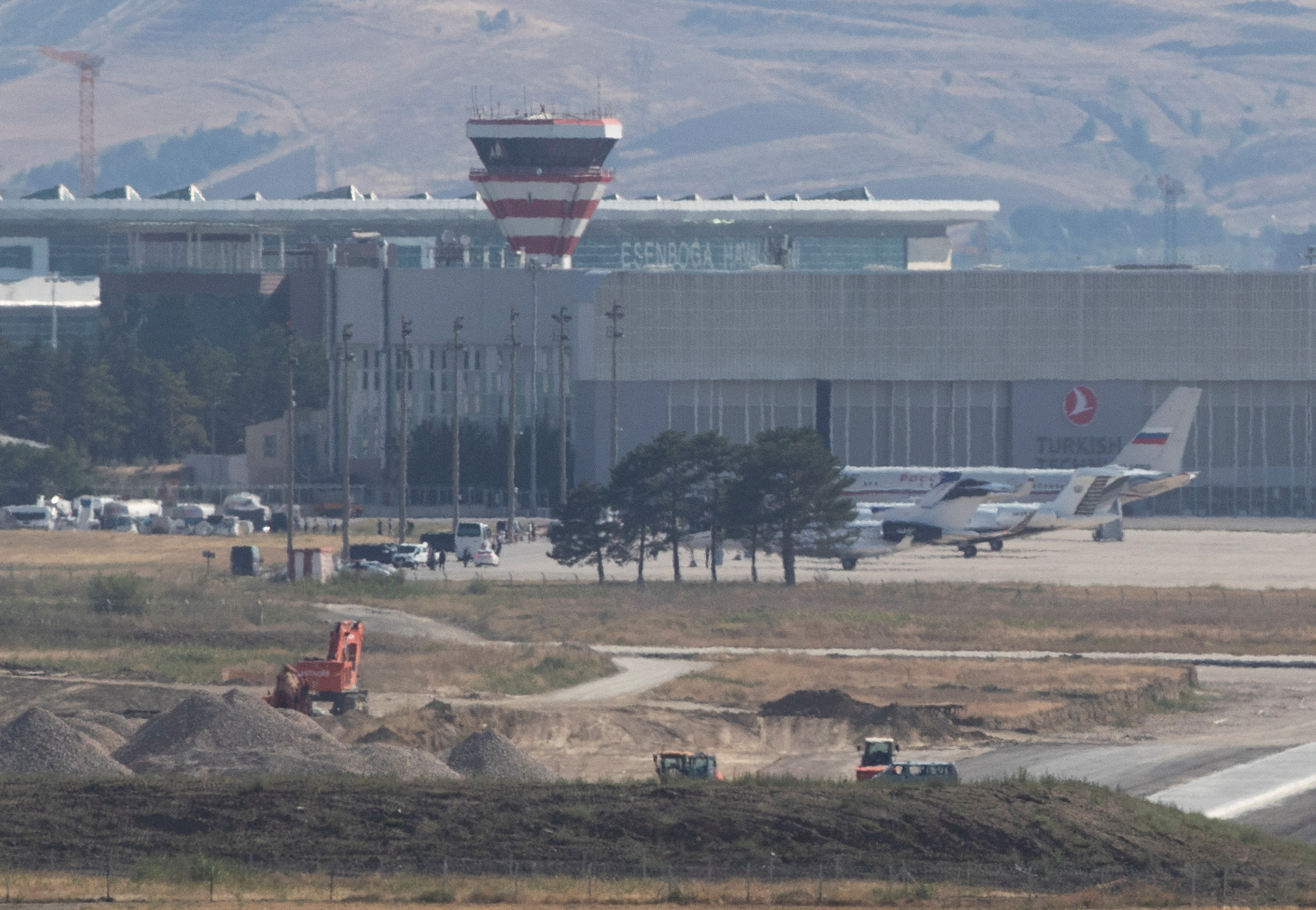 A Russian government plane is seen at the tarmac after landing at Esenboga Airport in Ankara