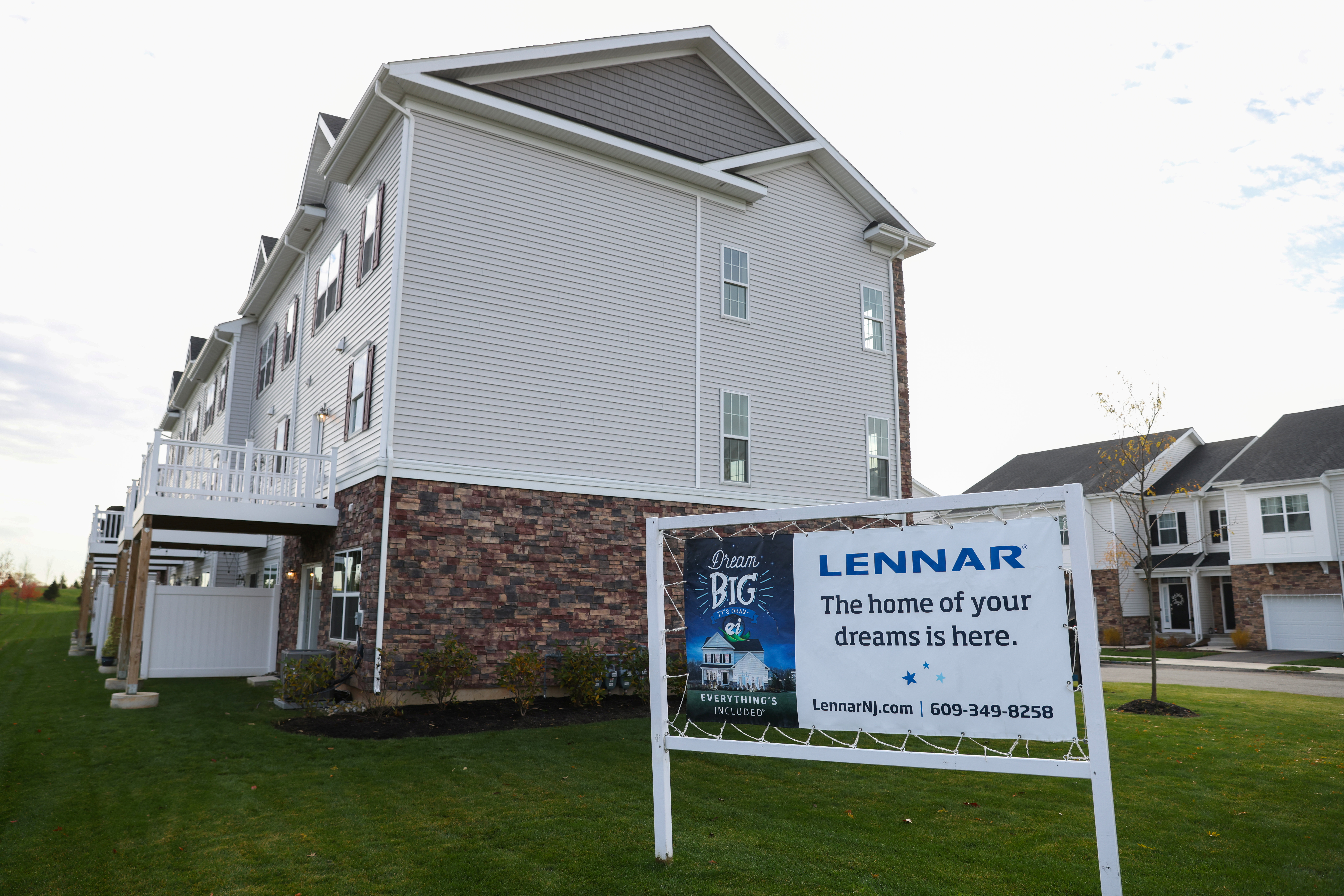 Signage is seen at The Collection at Morristown, a housing development by Lennar Corporation, in Morristown, New Jersey