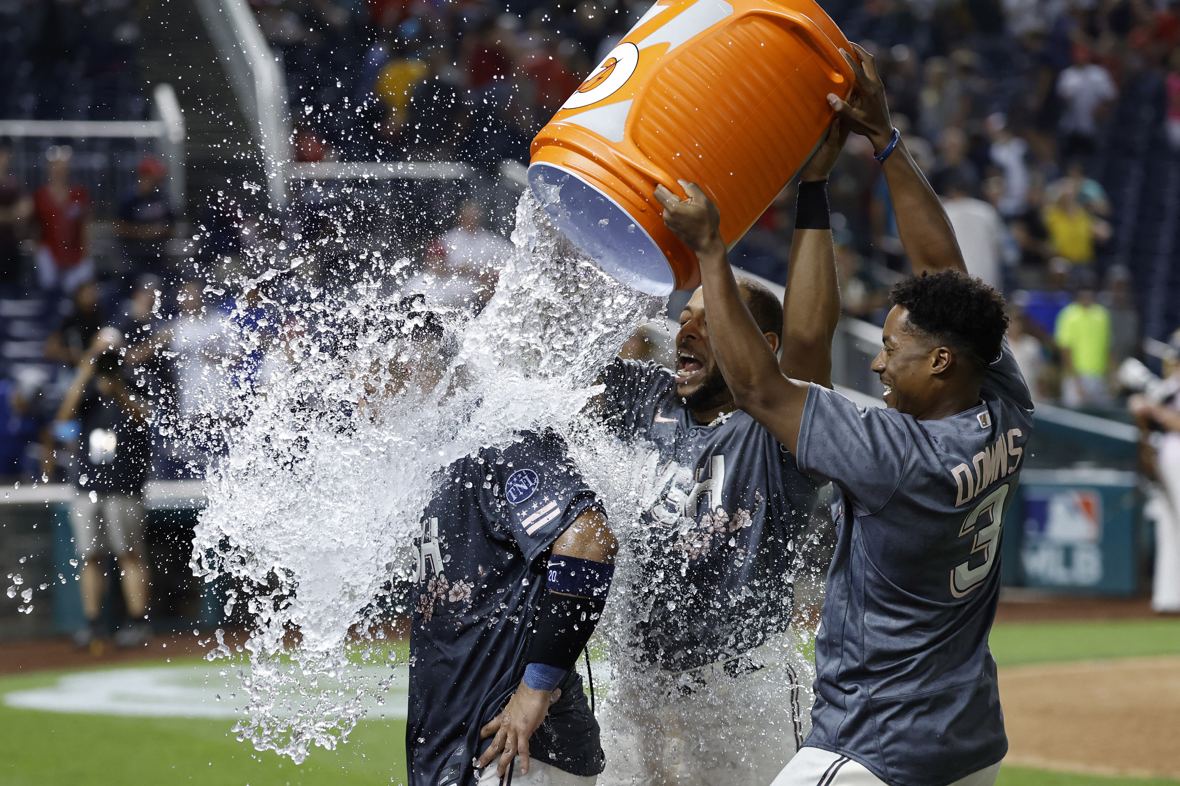 Keibert Ruiz of the Washington Nationals celebrates a home run