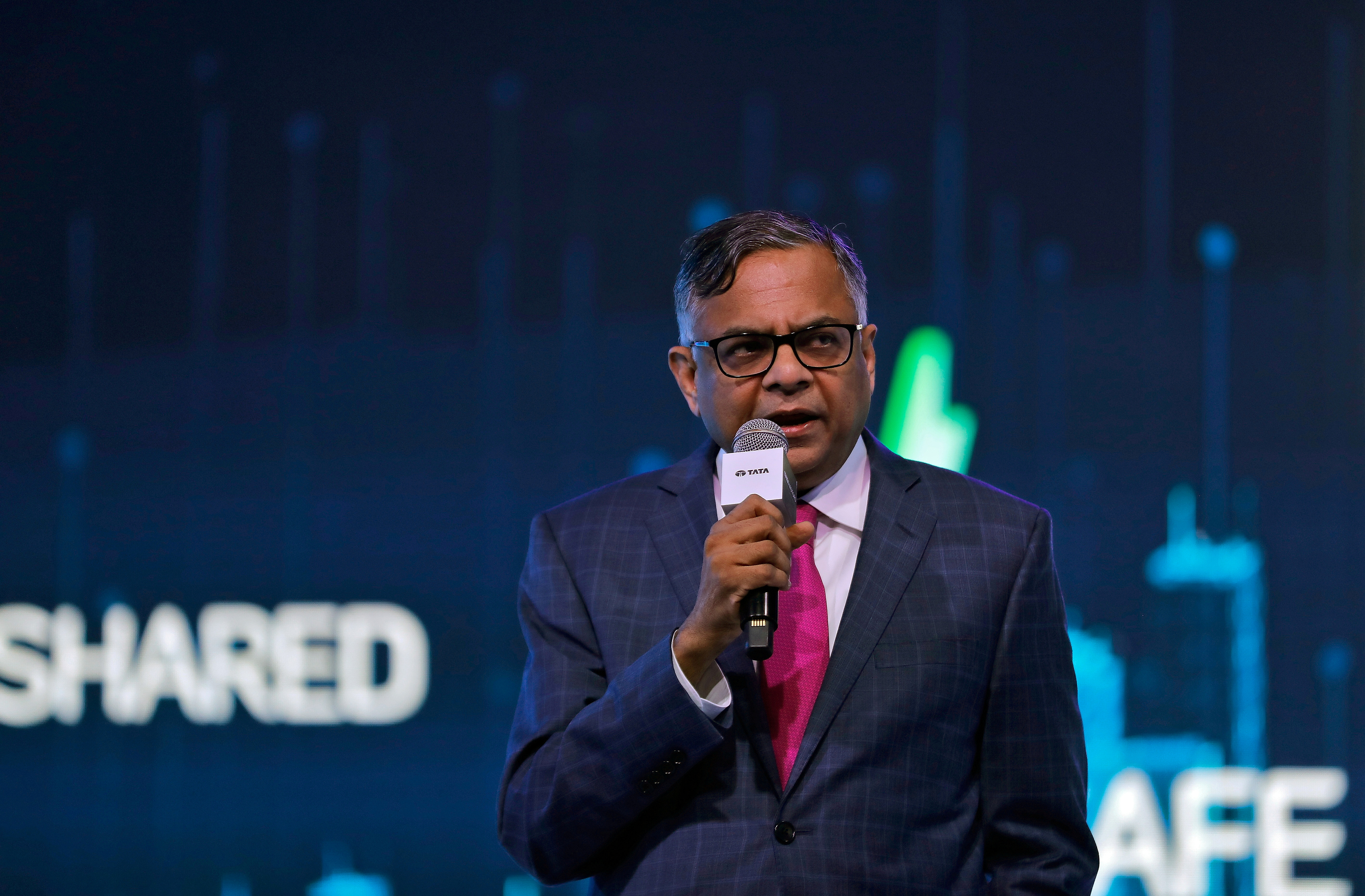 N Chandrasekaran, Chairman of Tata Sons, speaks at the unveiling of Tata Motors HBX compact SUV at the India Auto Expo 2020 in Greater Noida