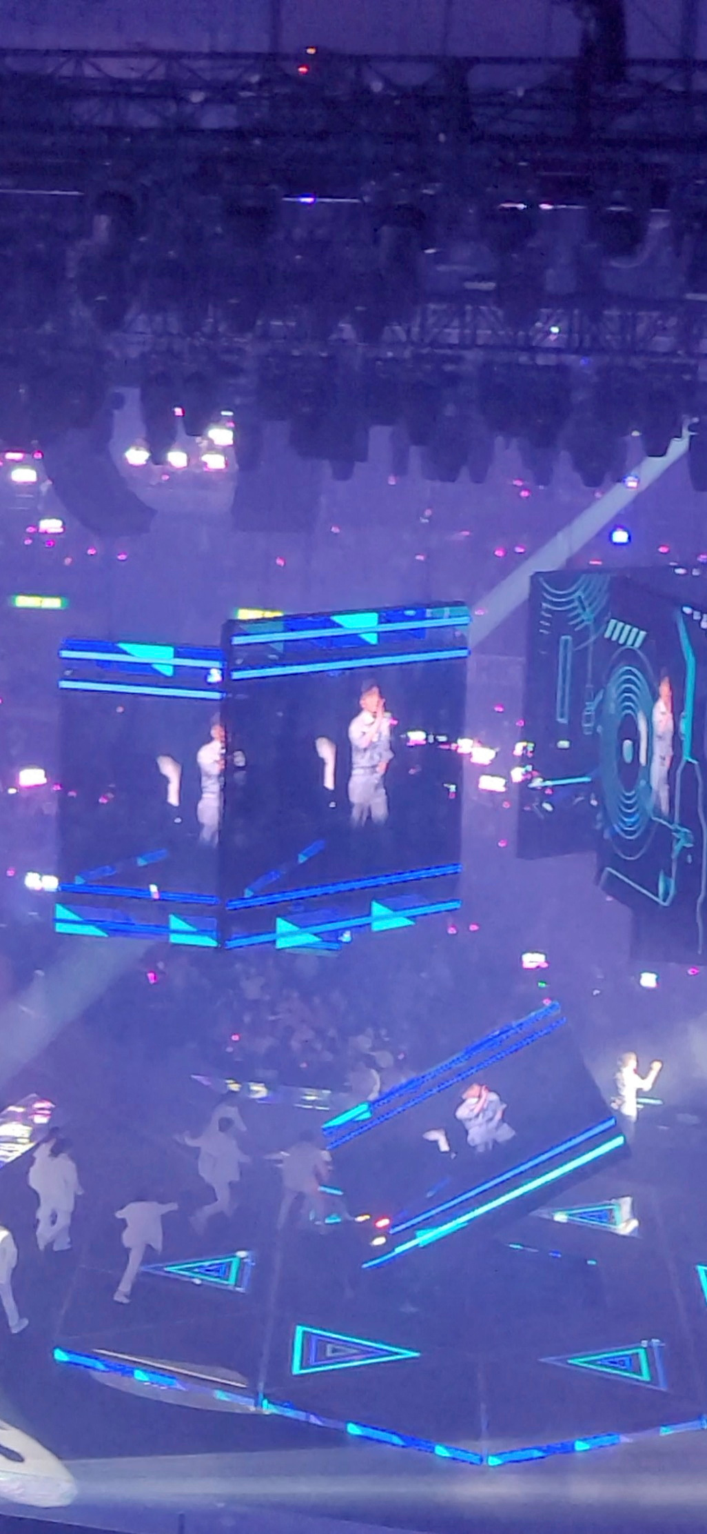 Giant video panel falls onto the stage during a concert by Hong Kong boyband "Mirror" in Hong Kong