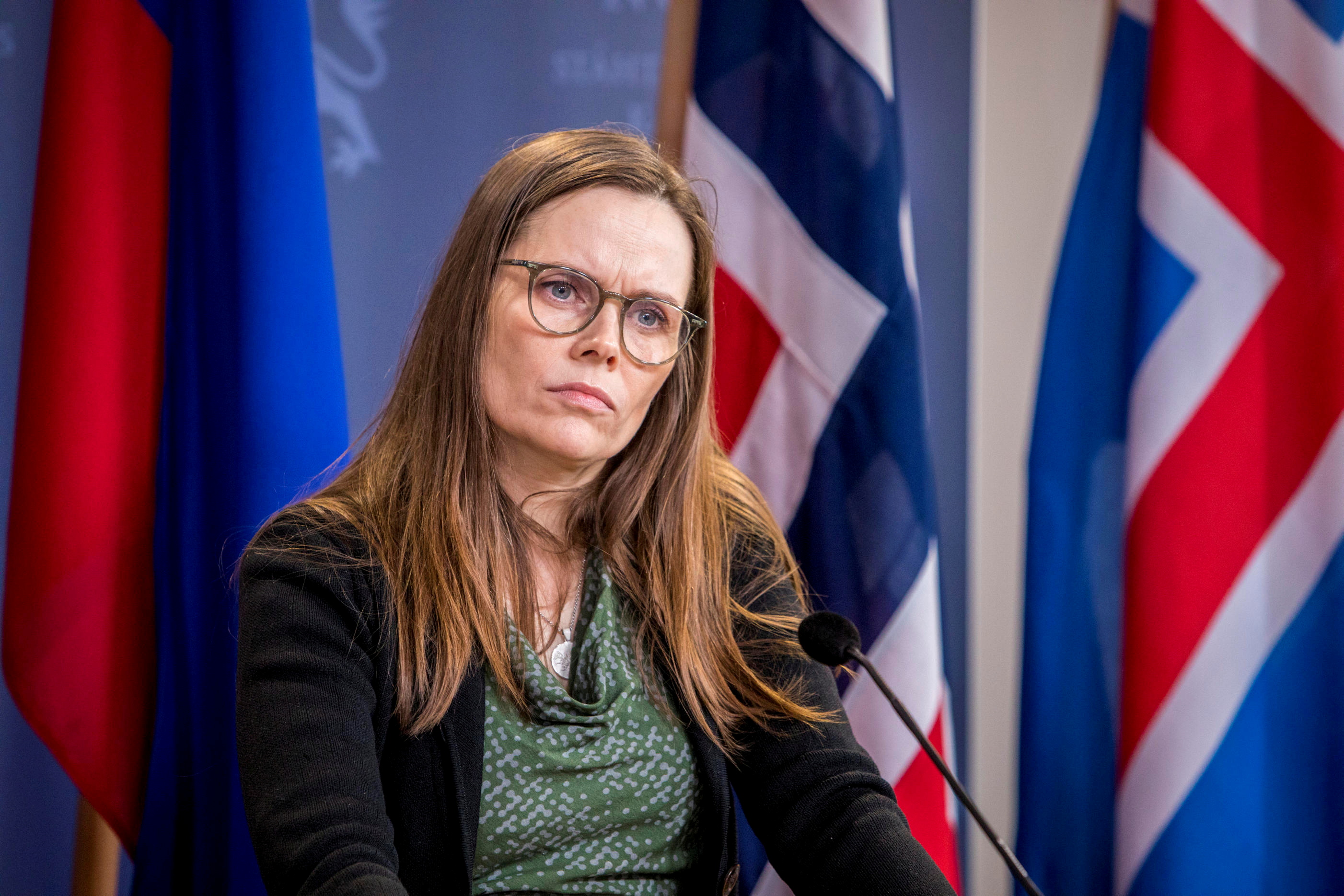Iceland's Prime Minister Katrin Jakobsdottir attends a press conference in Oslo, Norway February 3, 2020. NTB Scanpix/Ole Berg-Rusten via REUTERS/File Photo