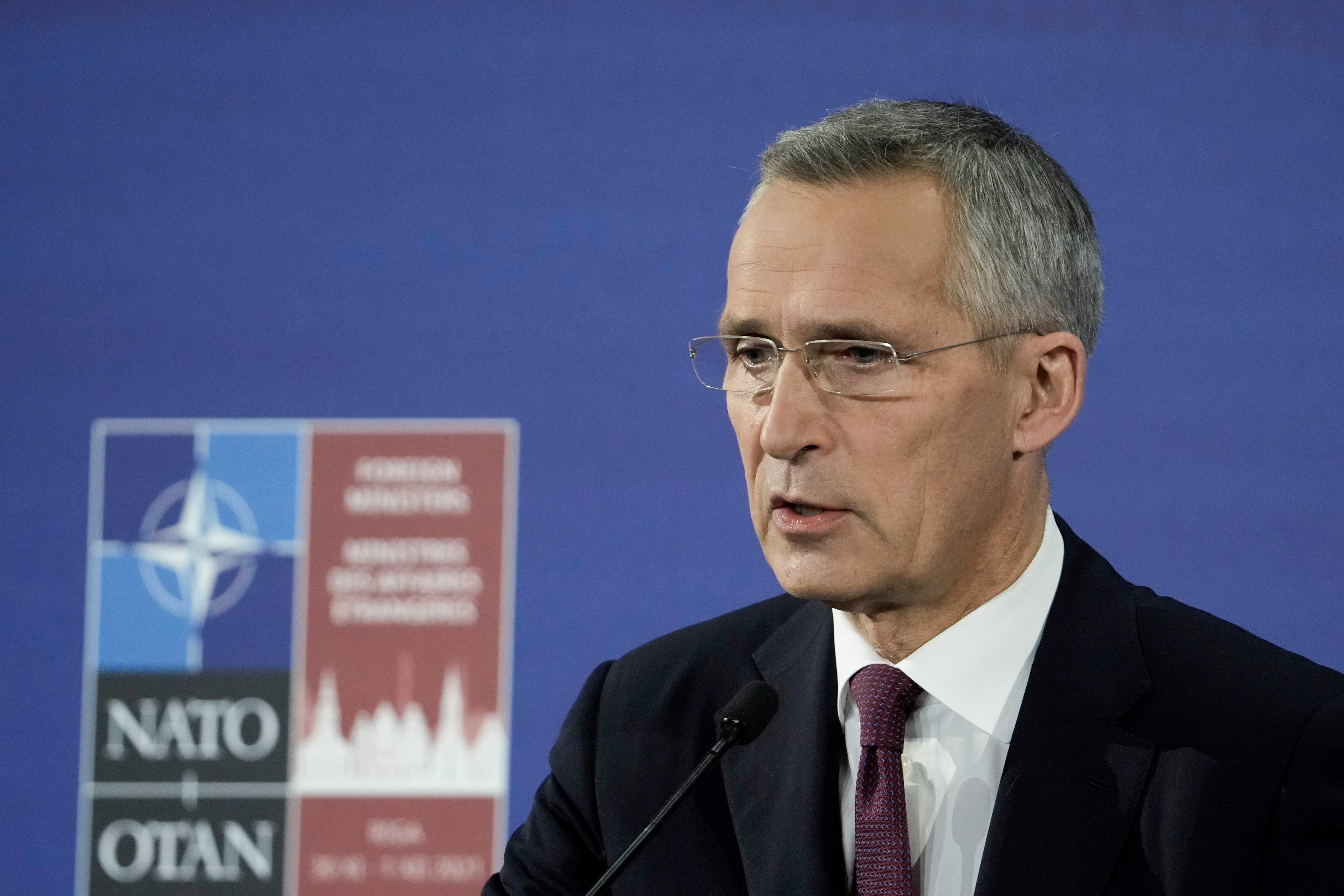 NATO Secretary General Jens Stoltenberg speaks at the NATO Foreign Ministers' Summit in Riga, Latvia on 1 December 2021. REUTERS / Ints Kalnins