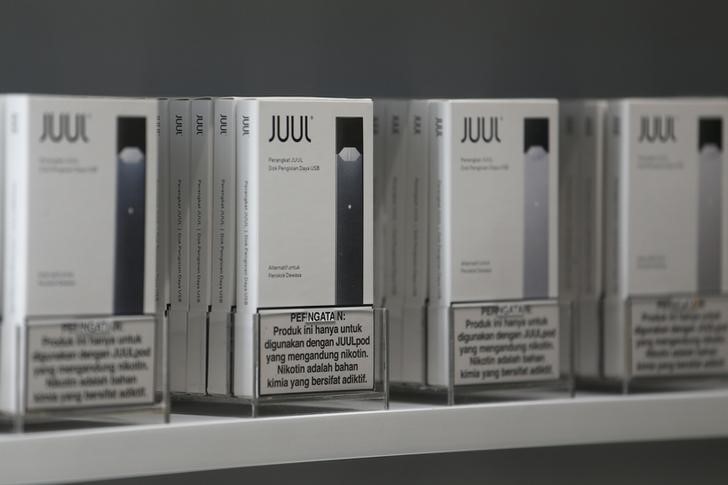 Juul brand vaping pens are displayed for sale at a Juul shop in Jakarta