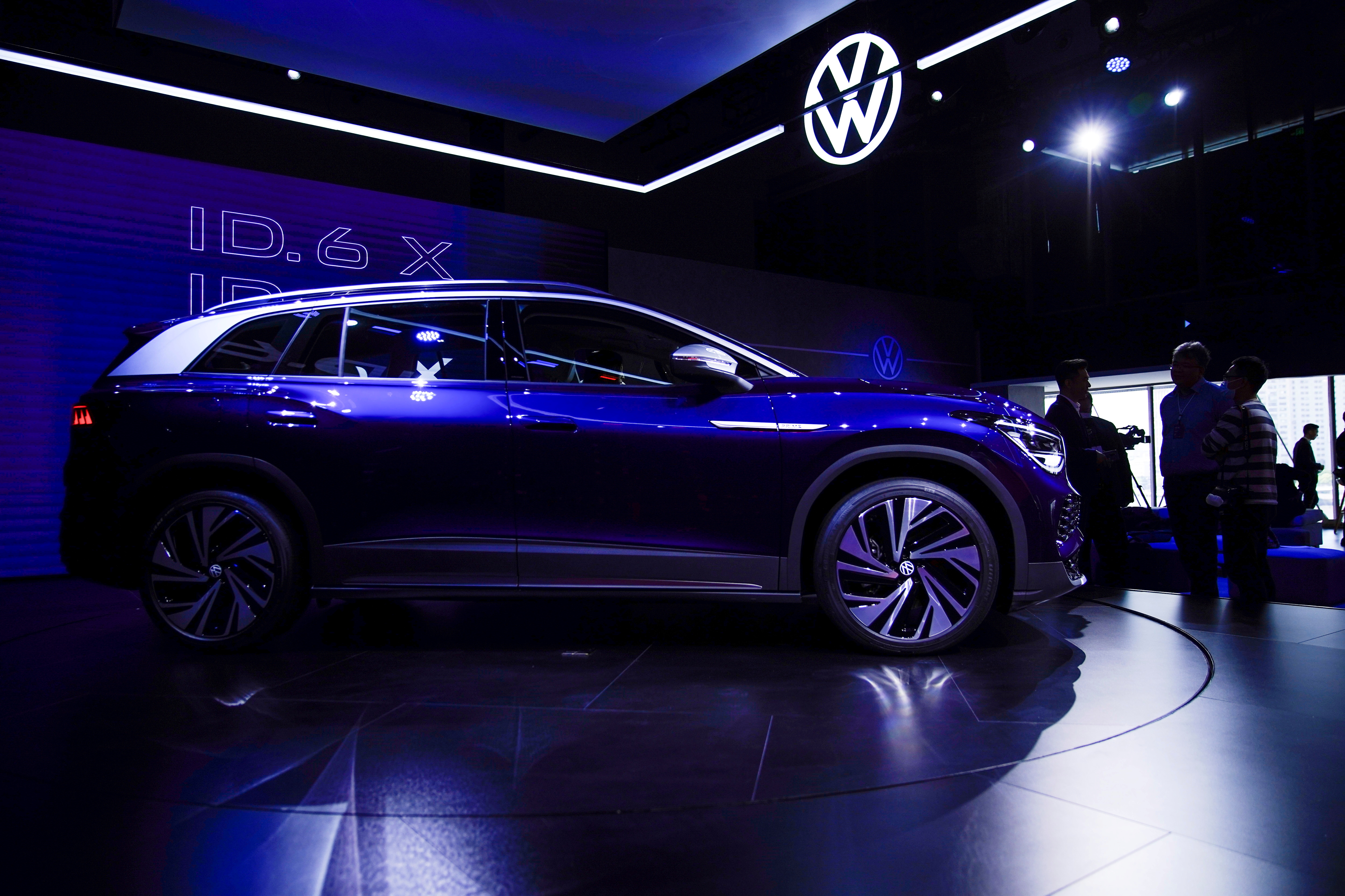 A Volkswagen ID.6 X is displayed ahead of the Shanghai Auto Show, in Shanghai