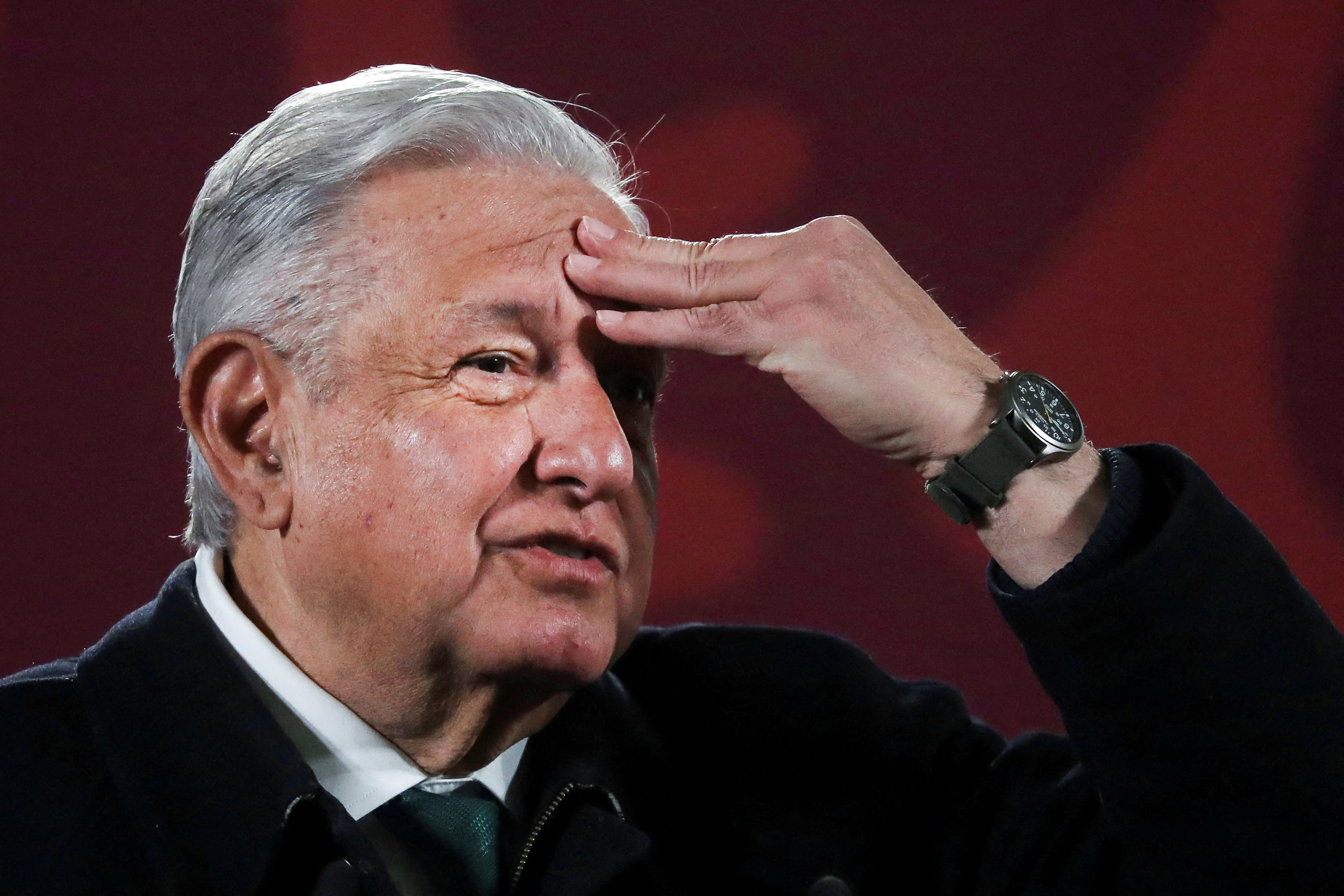 Mexico's president, Lopez Obrador, attends daily news conference at the National Palace