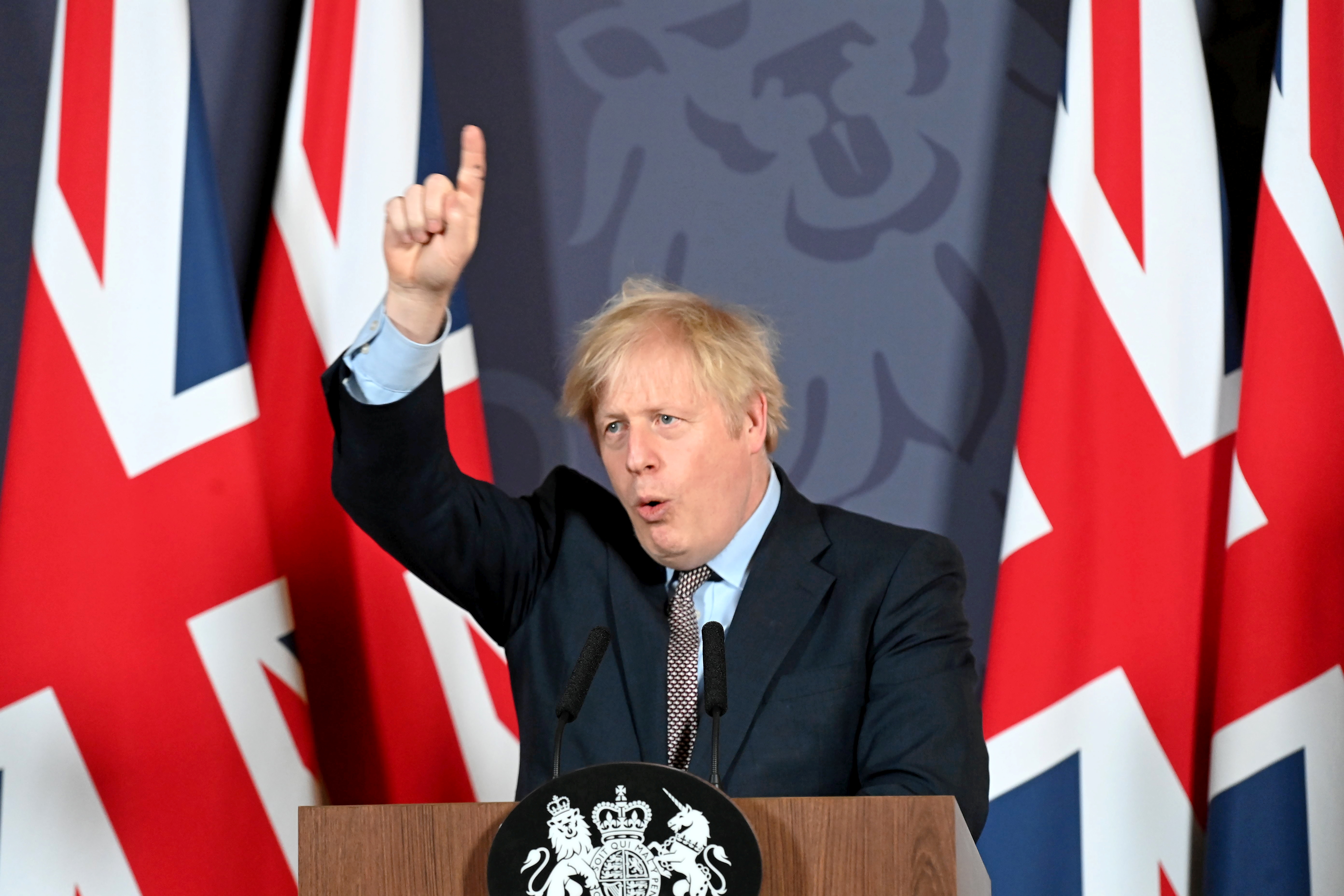 British Prime Minister Boris Johnson holds a news conference in Downing Street on the outcome of the Brexit negotiations, in London, Britain December 24, 2020. Paul Grover /Pool via REUTERS