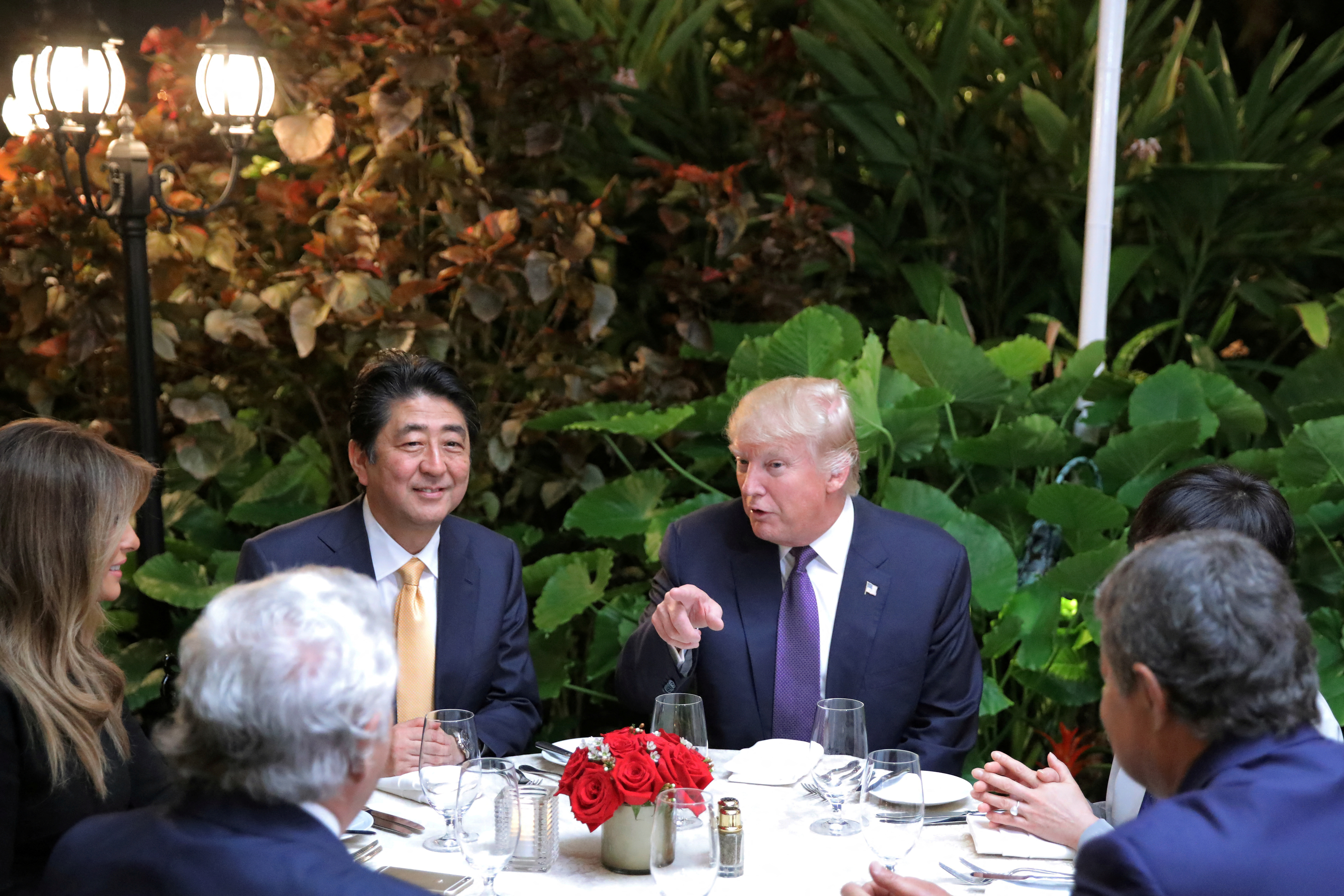 Japanese Prime Minister Shinzo Abe and Akie Abe attend dinner with U.S. President Donald Trump his wife Melania, and Robert Kraft at Mar-a-Lago Club in Palm Beach