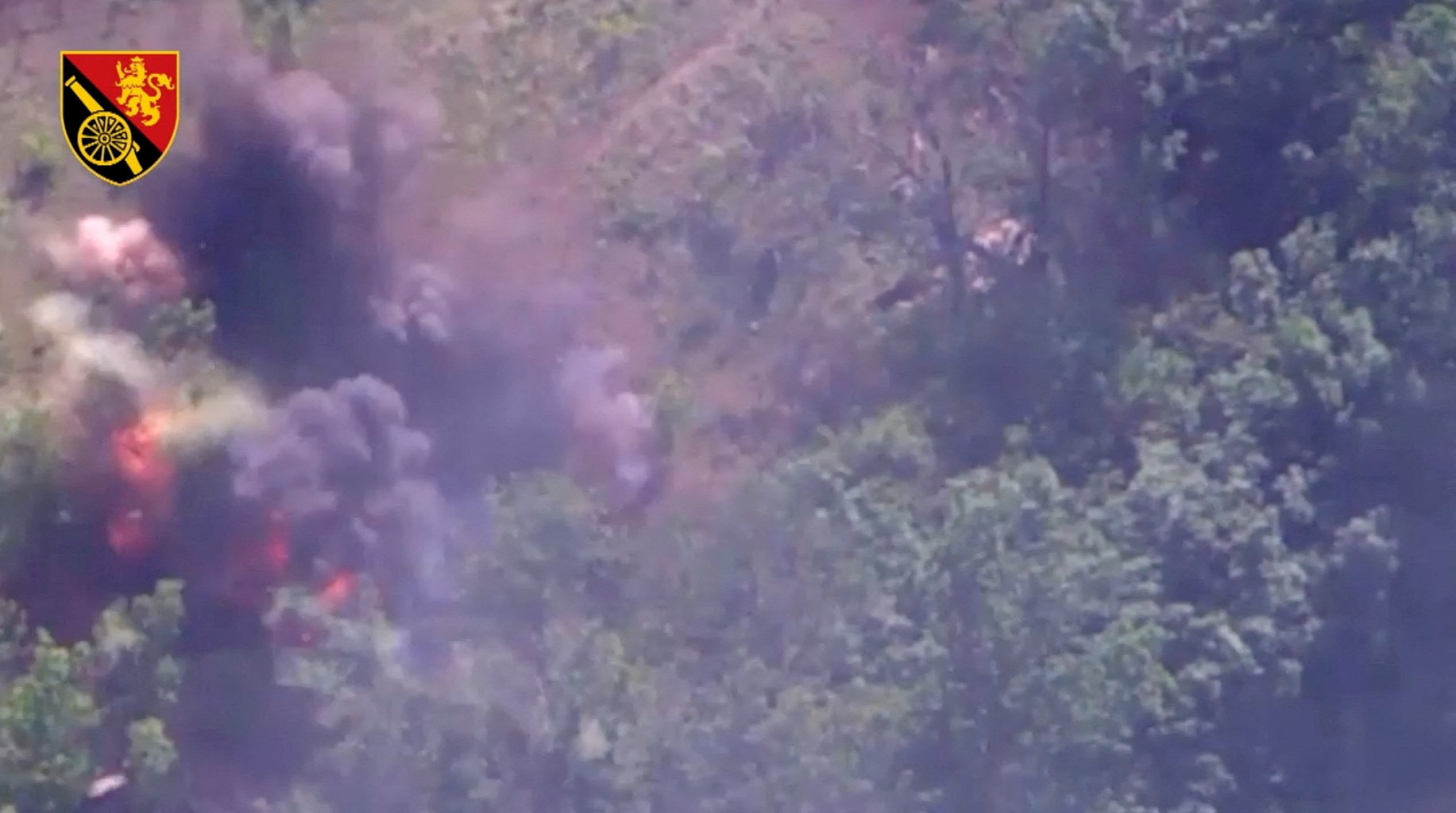 A view shows smoke rising as Ukrainian forces destroy Russian equipment near Bakhmut