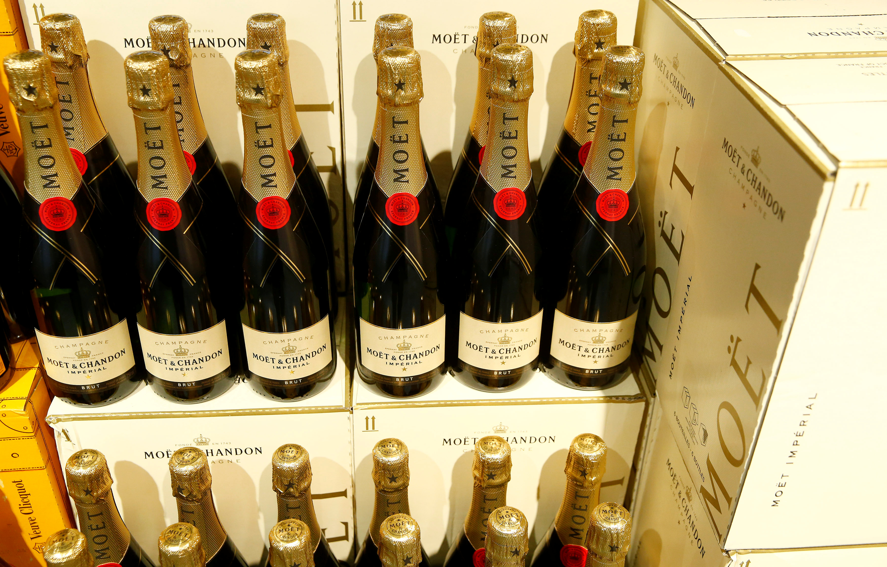 Bottles of French Moet & Chandon champagne are offered at a supermarket of Swiss retail group Coop in Zumikon, Switzerland December 13, 2016.  REUTERS/Arnd Wiegmann