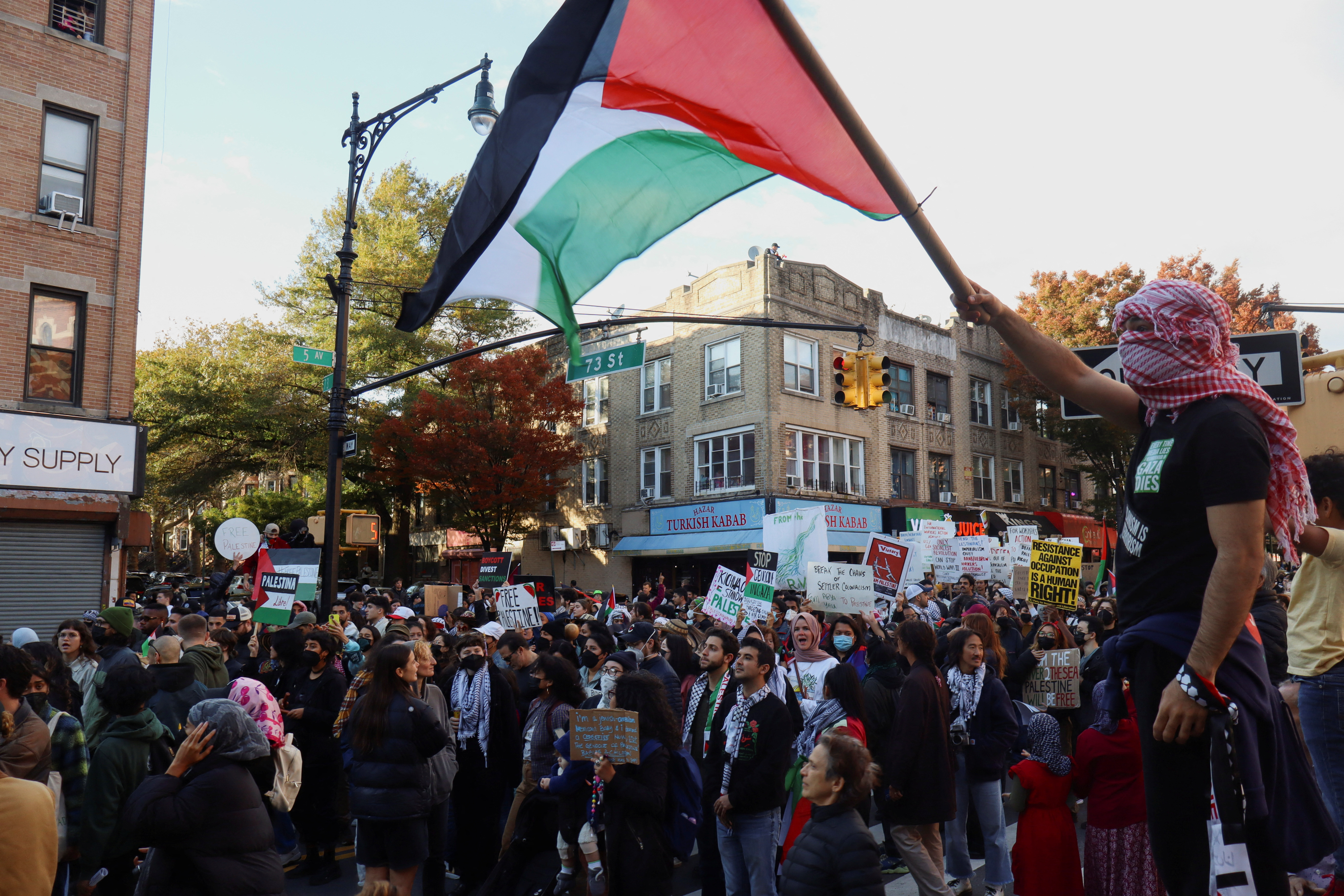 Protest to call for a ceasefire and an end to the violence in Gaza, in New York