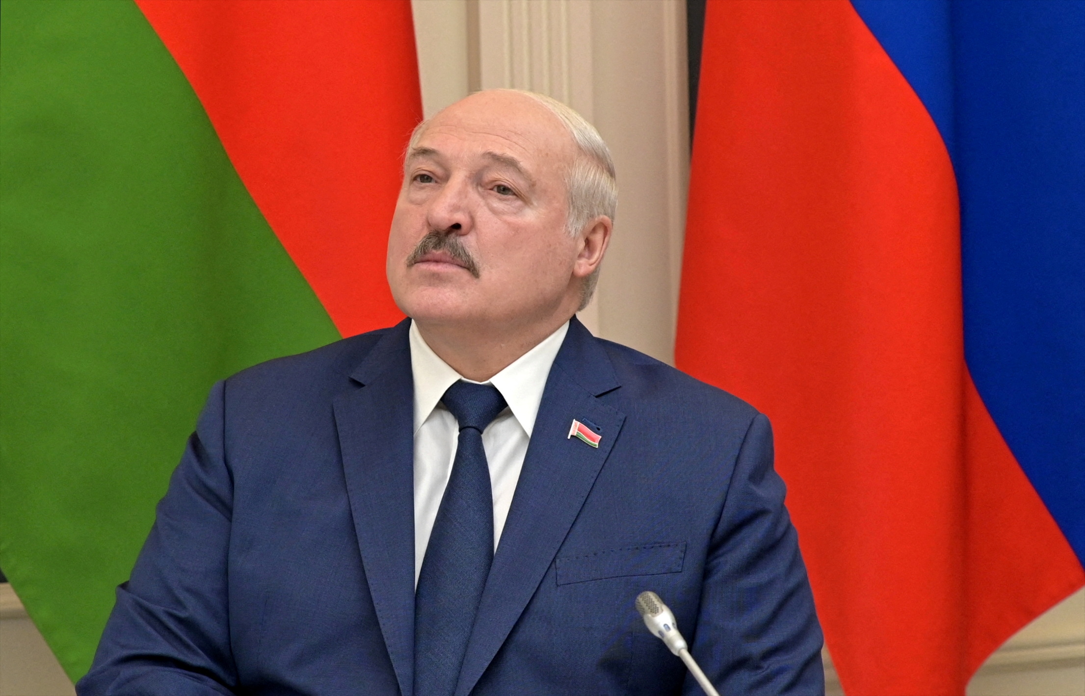 Belarusian President Alexander Lukashenko observes the exercise of the strategic deterrence force, in Moscow