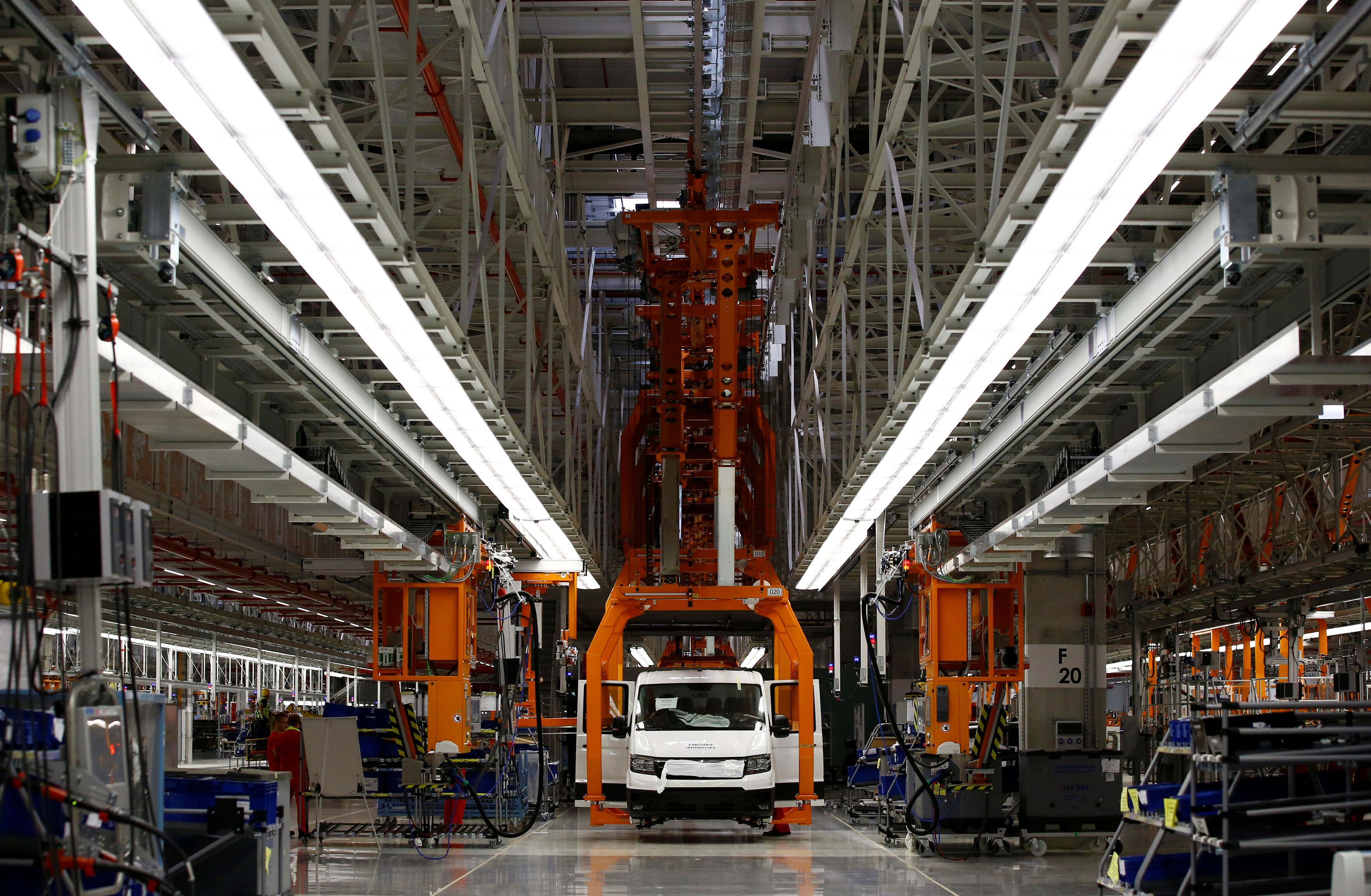 A new Volkswagen Crafter production line is seen at the newly opened Volkswagen factory in Wrzesnia near Poznan