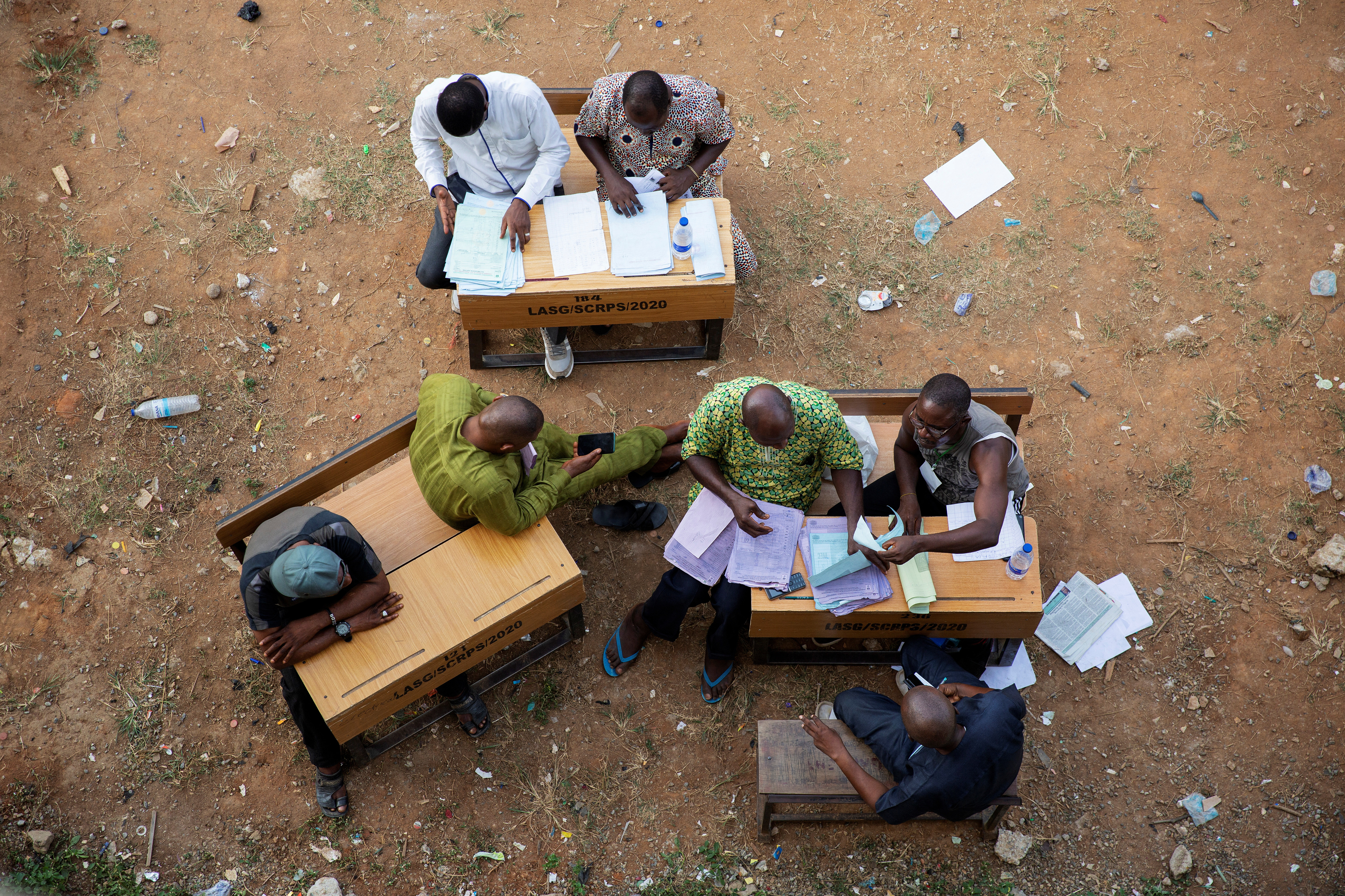 Officials work at vote counting centre in Lagos, Nigeria