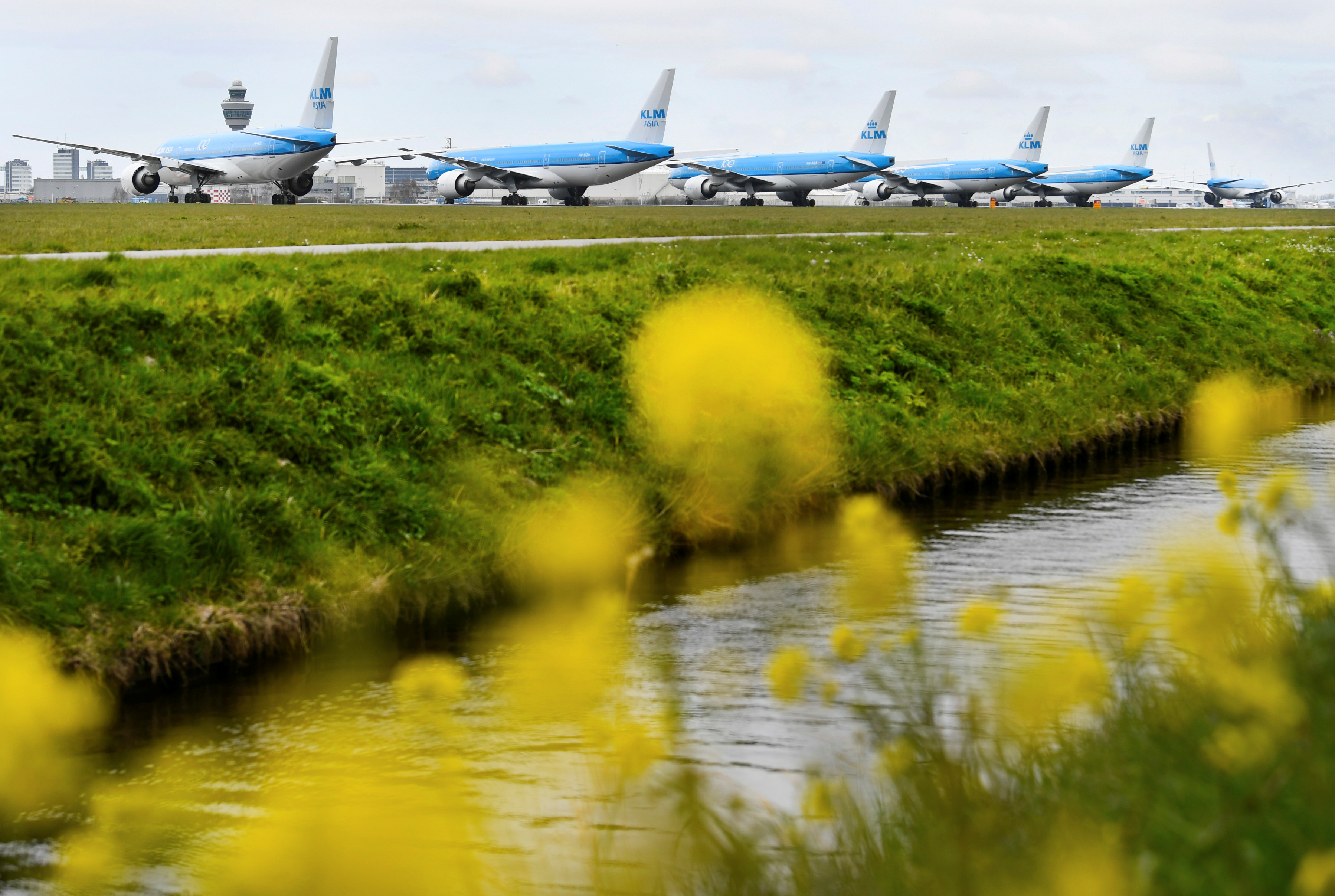 KLM airline aeroplanes parked at Schiphol Airport, Amsterdam, Netherlands