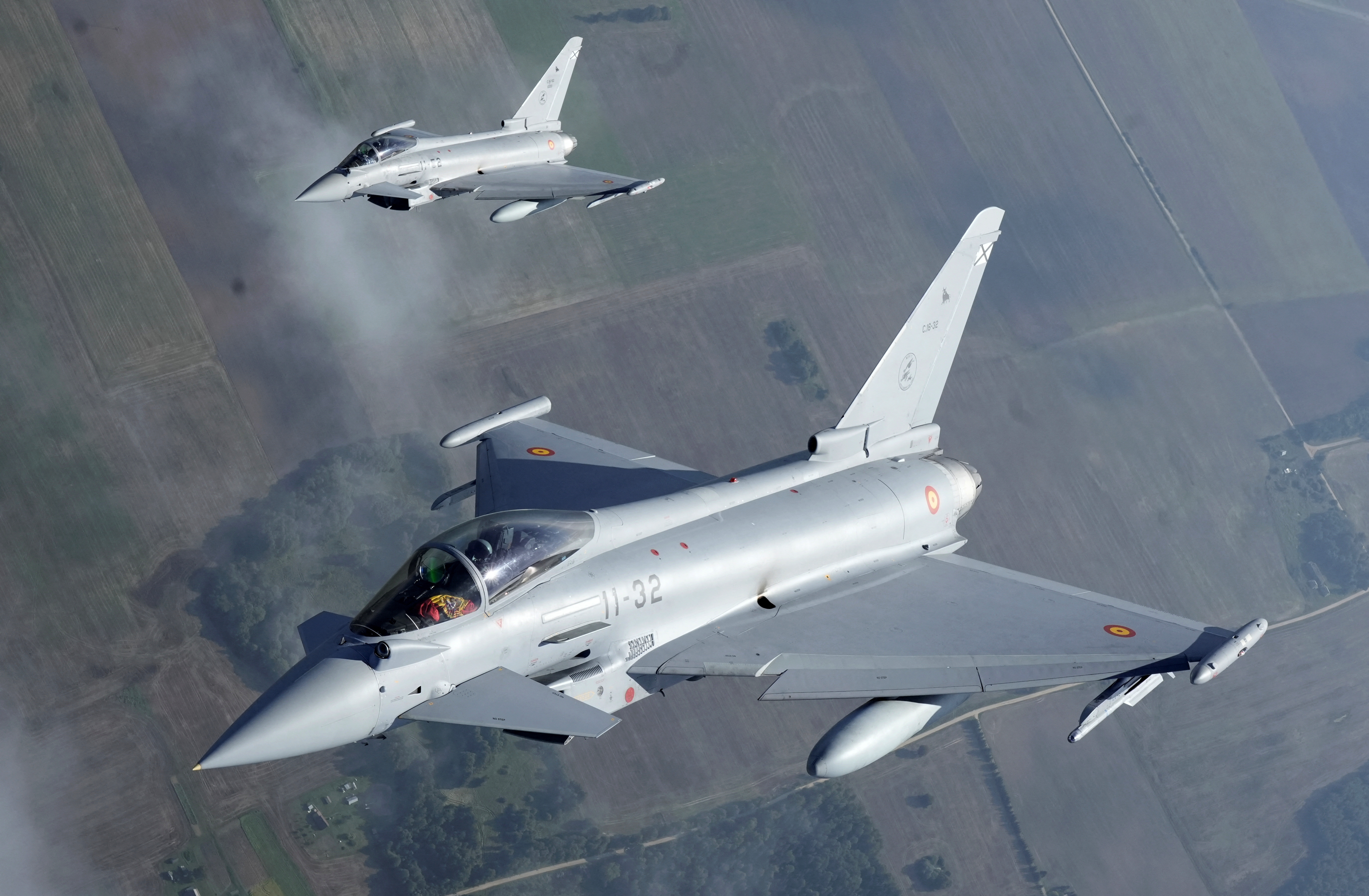 Italian and Spanish Air Force Eurofighter jets perform air policing mission