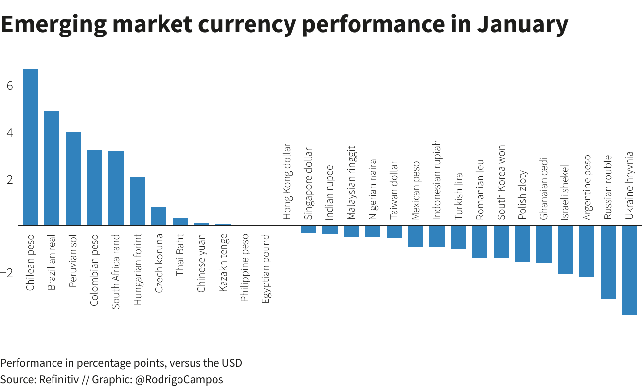 Emerging market currency performance in January