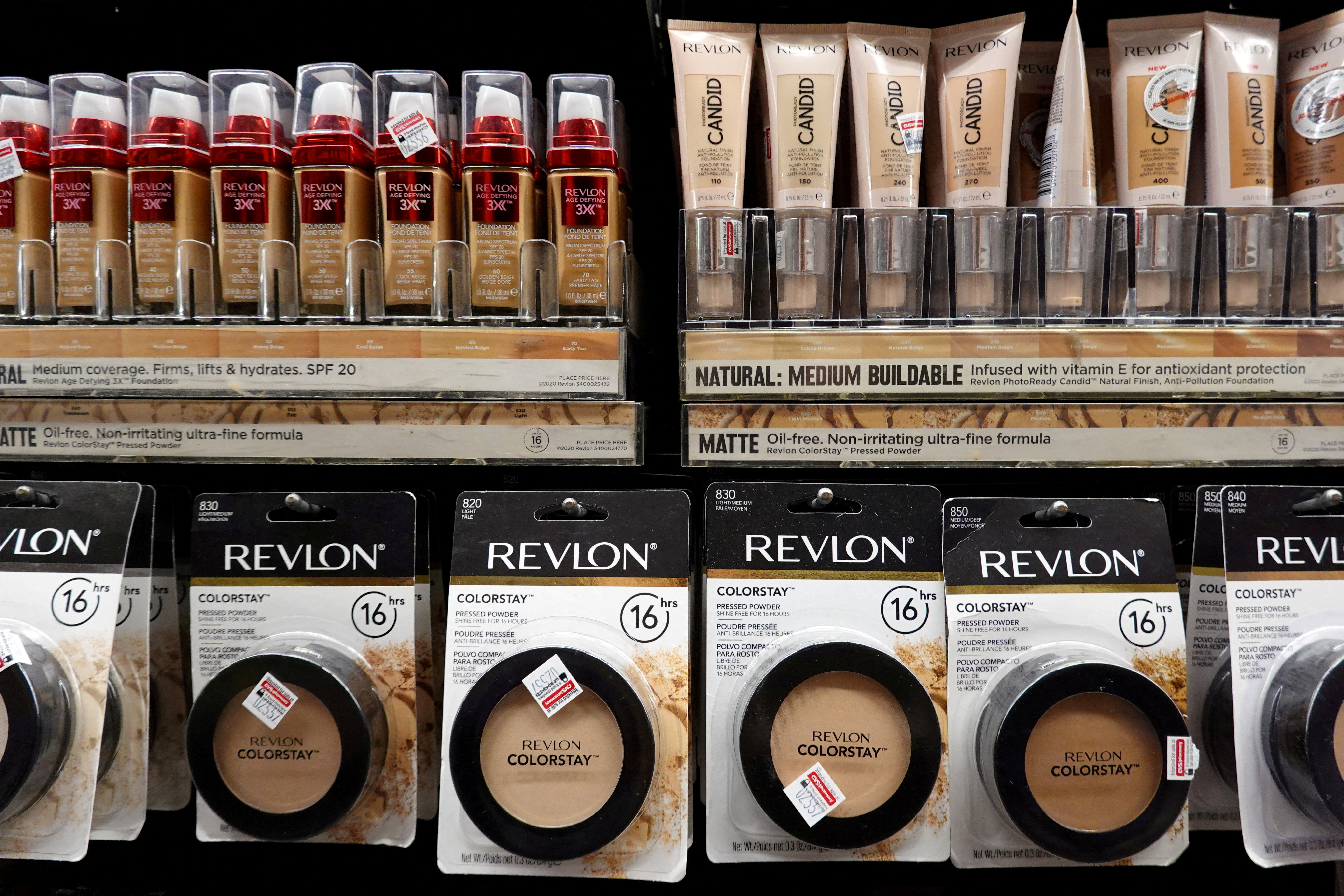 Revlon products are seen for sale in a store in Manhattan, New York City