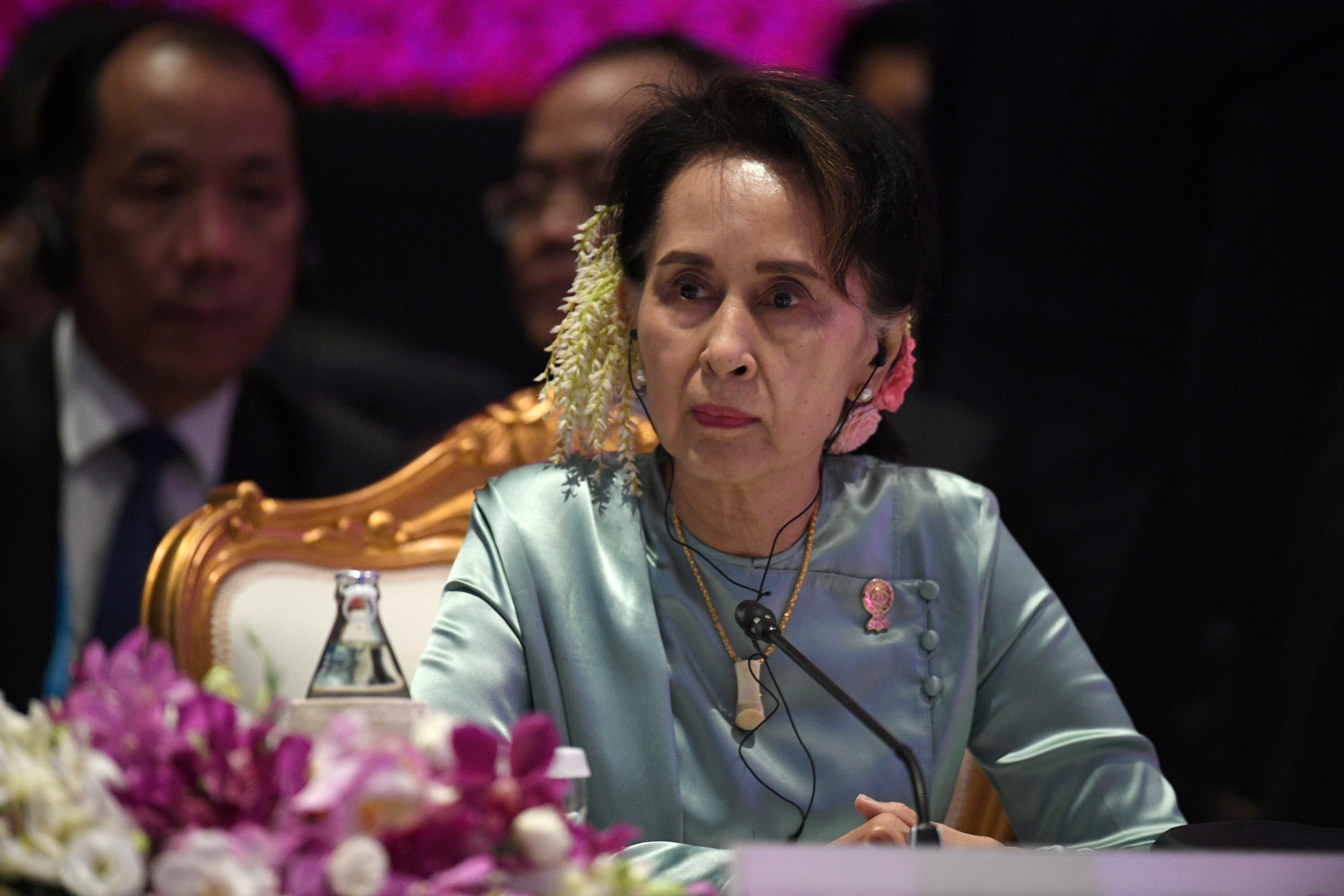 State Counsellor of Myanmar Aung San Suu Kyi attends the 22nd ASEAN Plus Three Summit in Bangkok, Thailand, November 4, 2019. REUTERS/Chalinee Thirasupa/File Photo