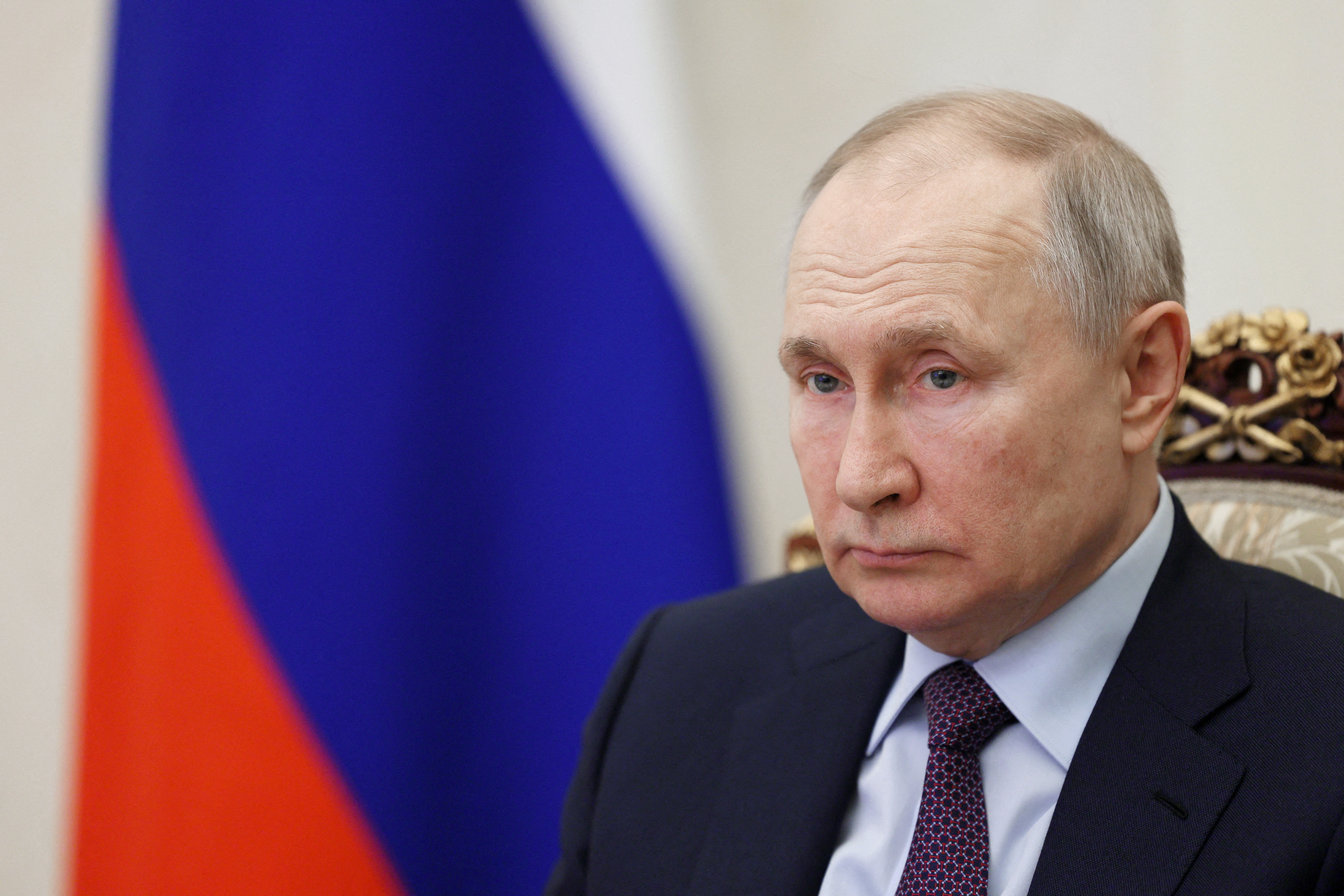 Russian President Putin attends a ceremony via video link at the Kremlin in Moscow