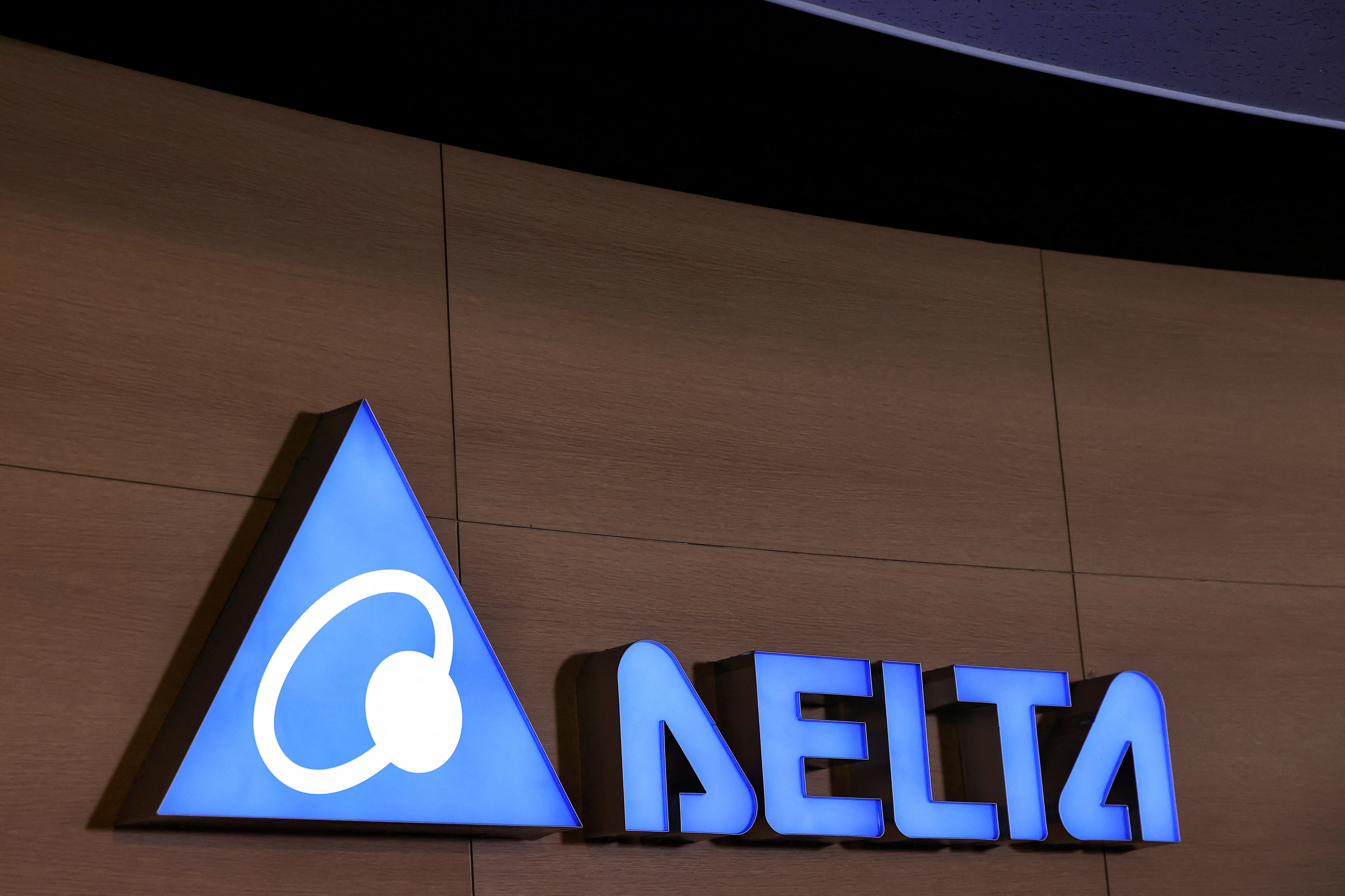 The logo of Delta Electronics is pictured at their office,