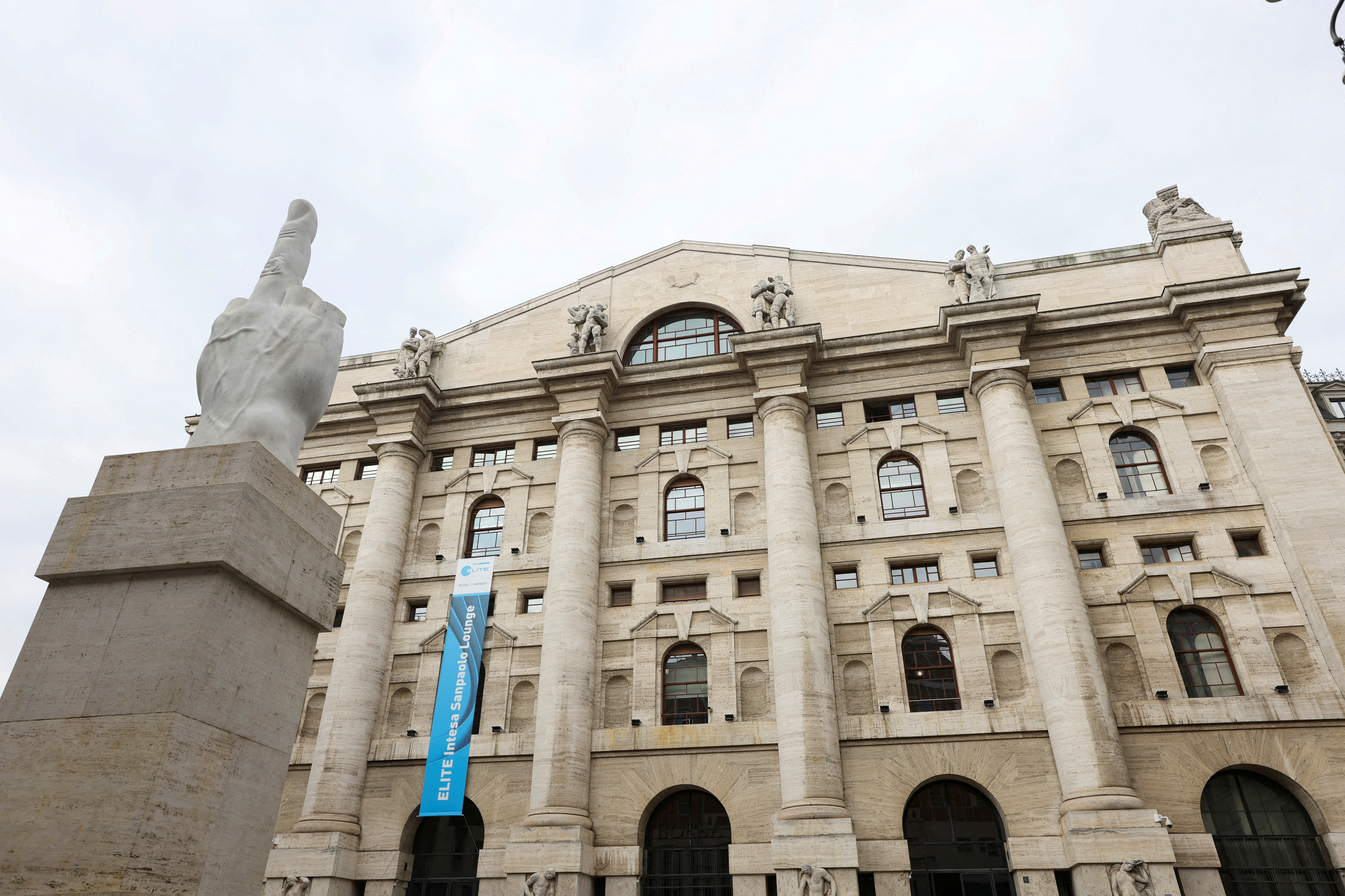 A view shows the Milan stock exchange building in downtown Milan
