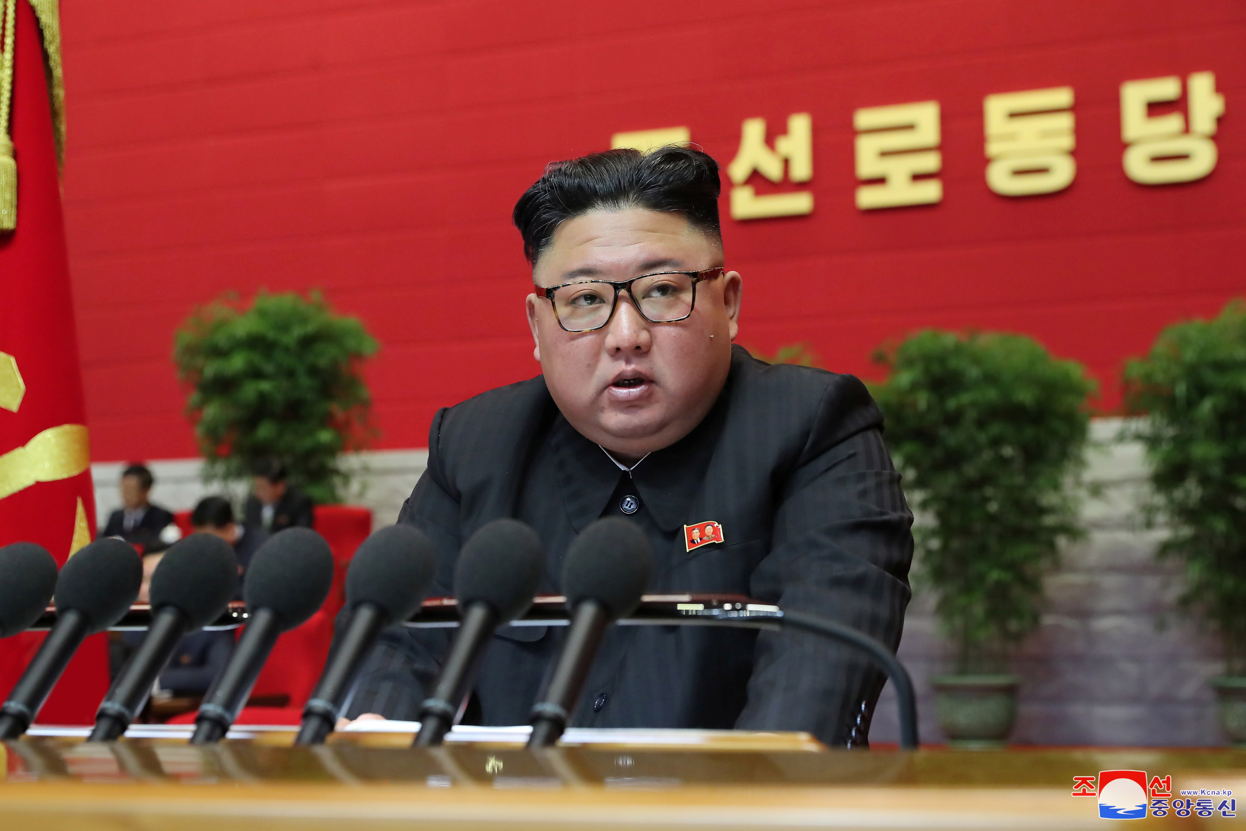 North Korean leader Kim Jong Un speaks during the 8th Congress of the Workers' Party in Pyongyang