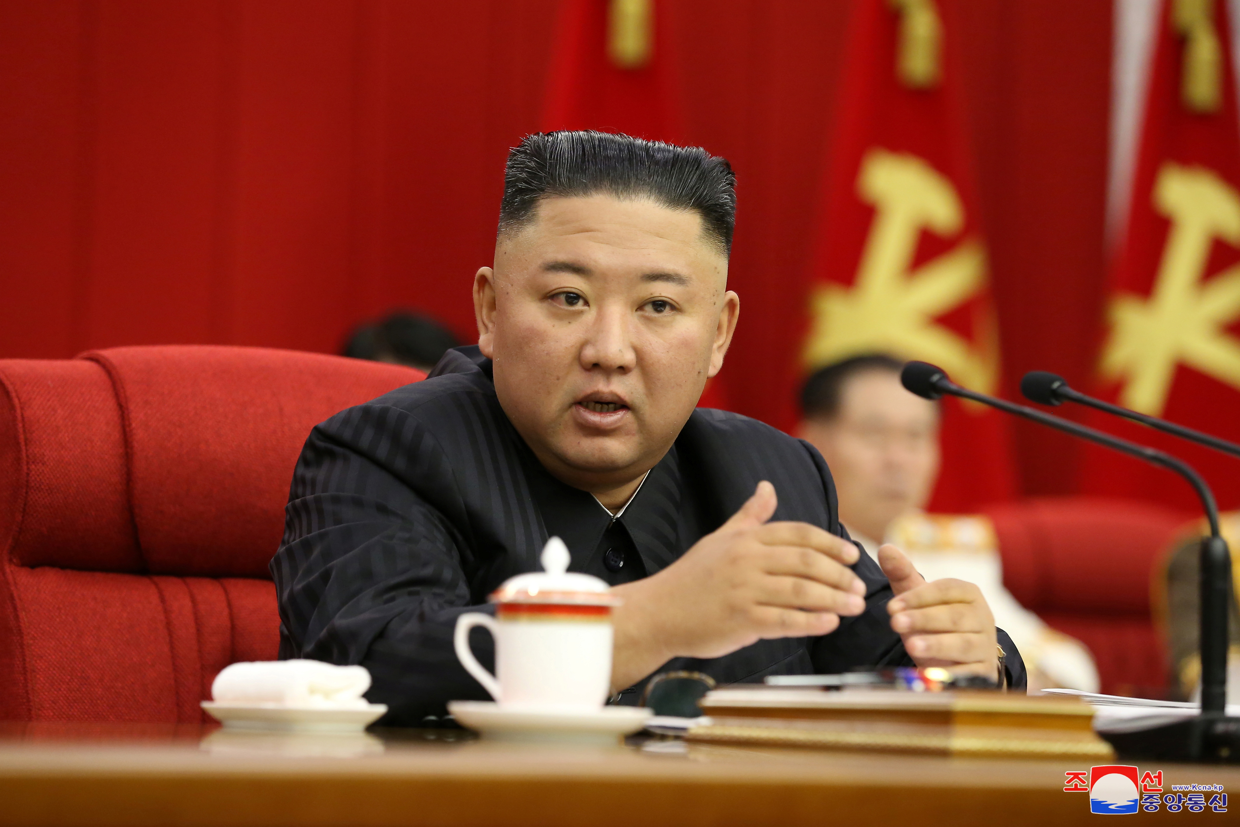 North Korean leader Kim speaks during WPK meeting in Pyongyang
