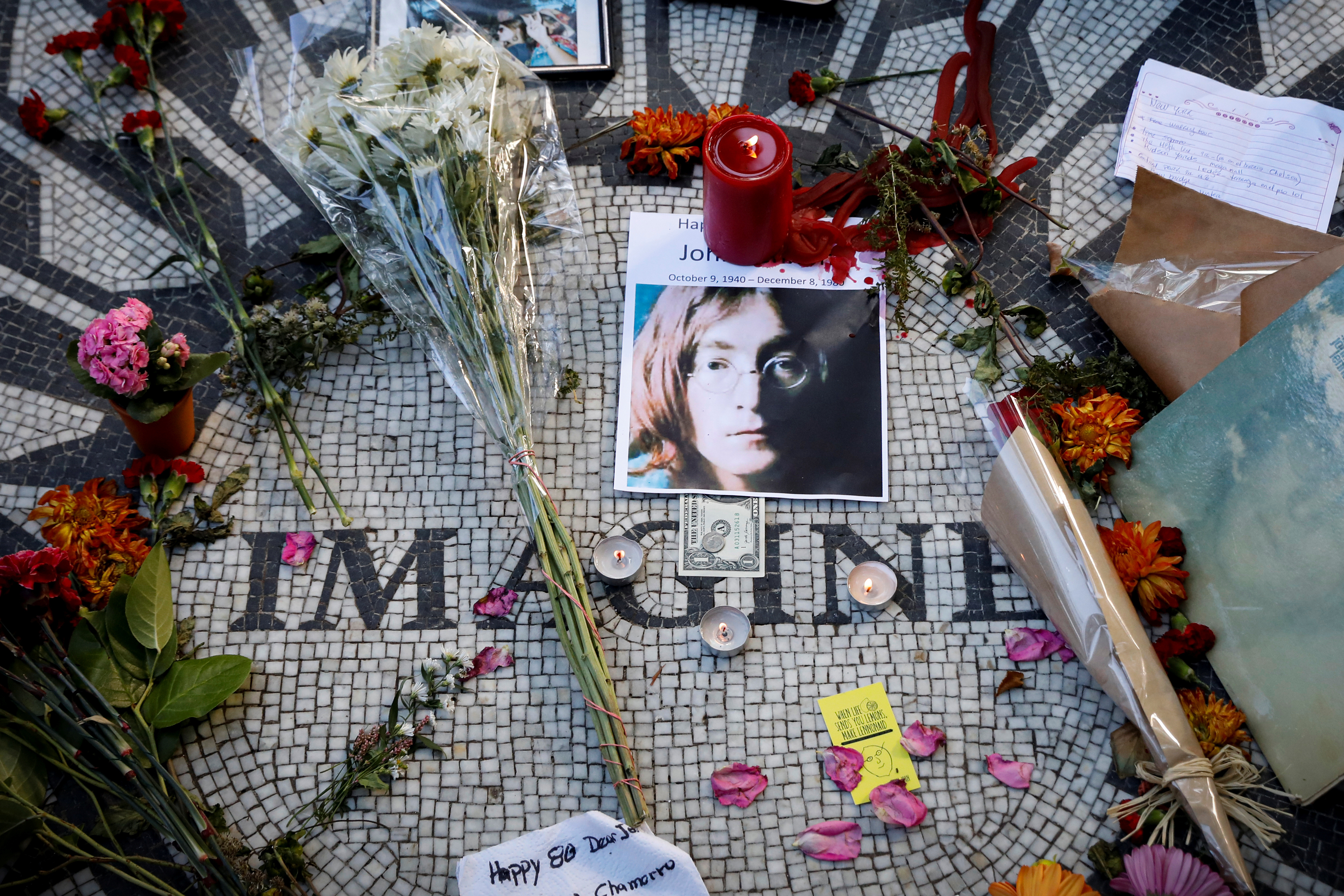 A memorial for late former Beatle John Lennon is seen at the 