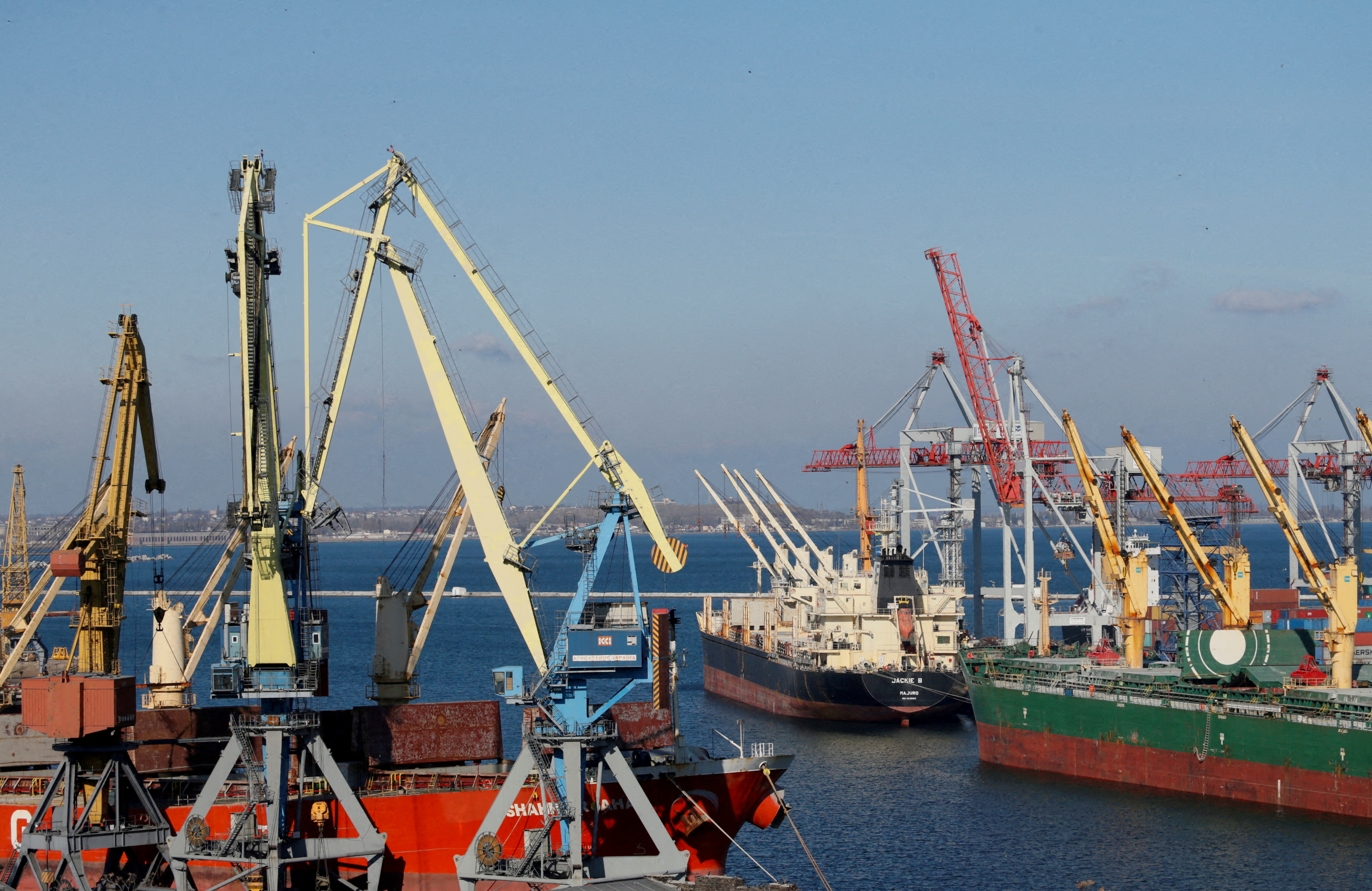 Cargo ships are docked in Black sea port of ODESSA