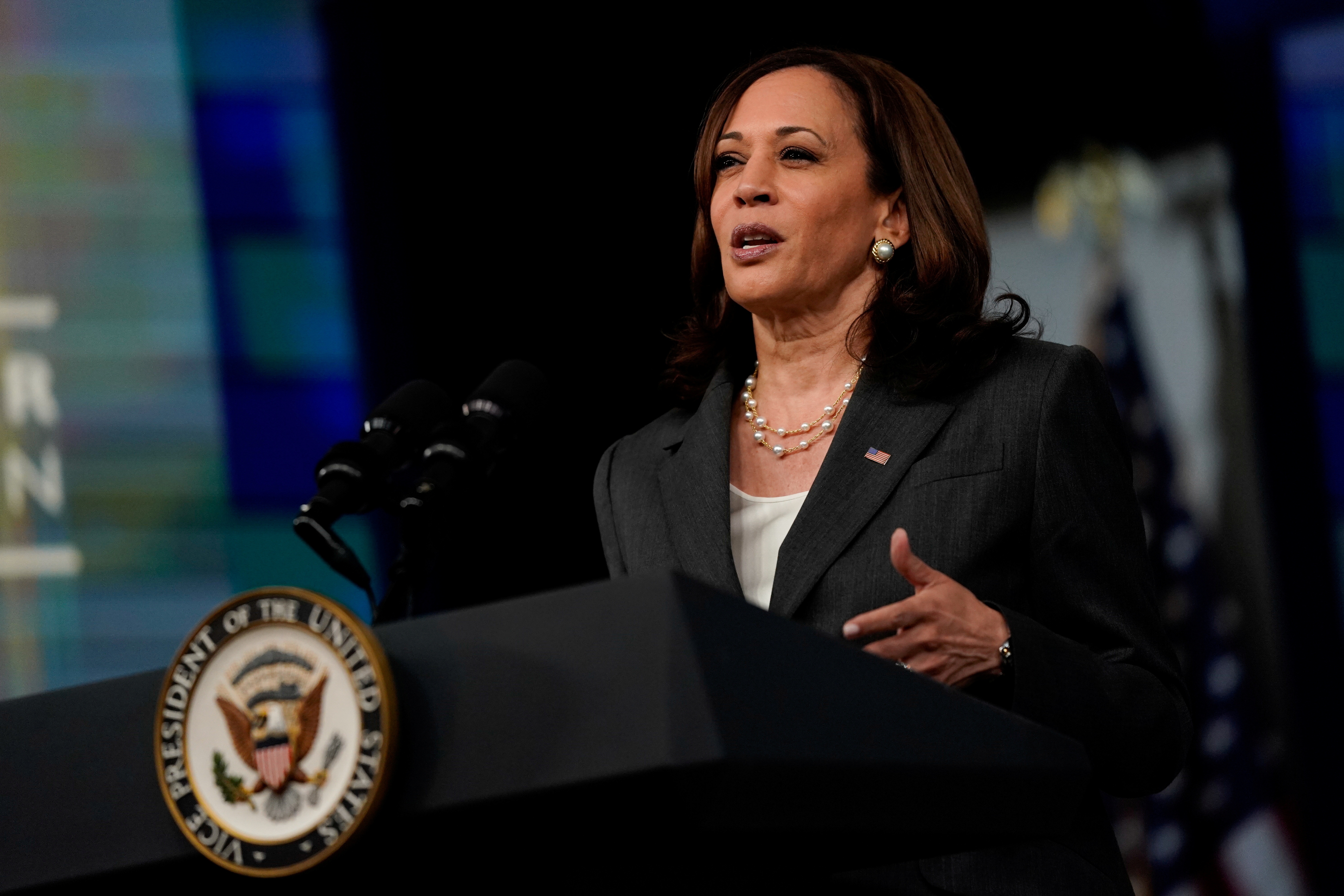 Vice President Kamala Harris delivers virtual remarks to the National Bar Association at the White House in Washington