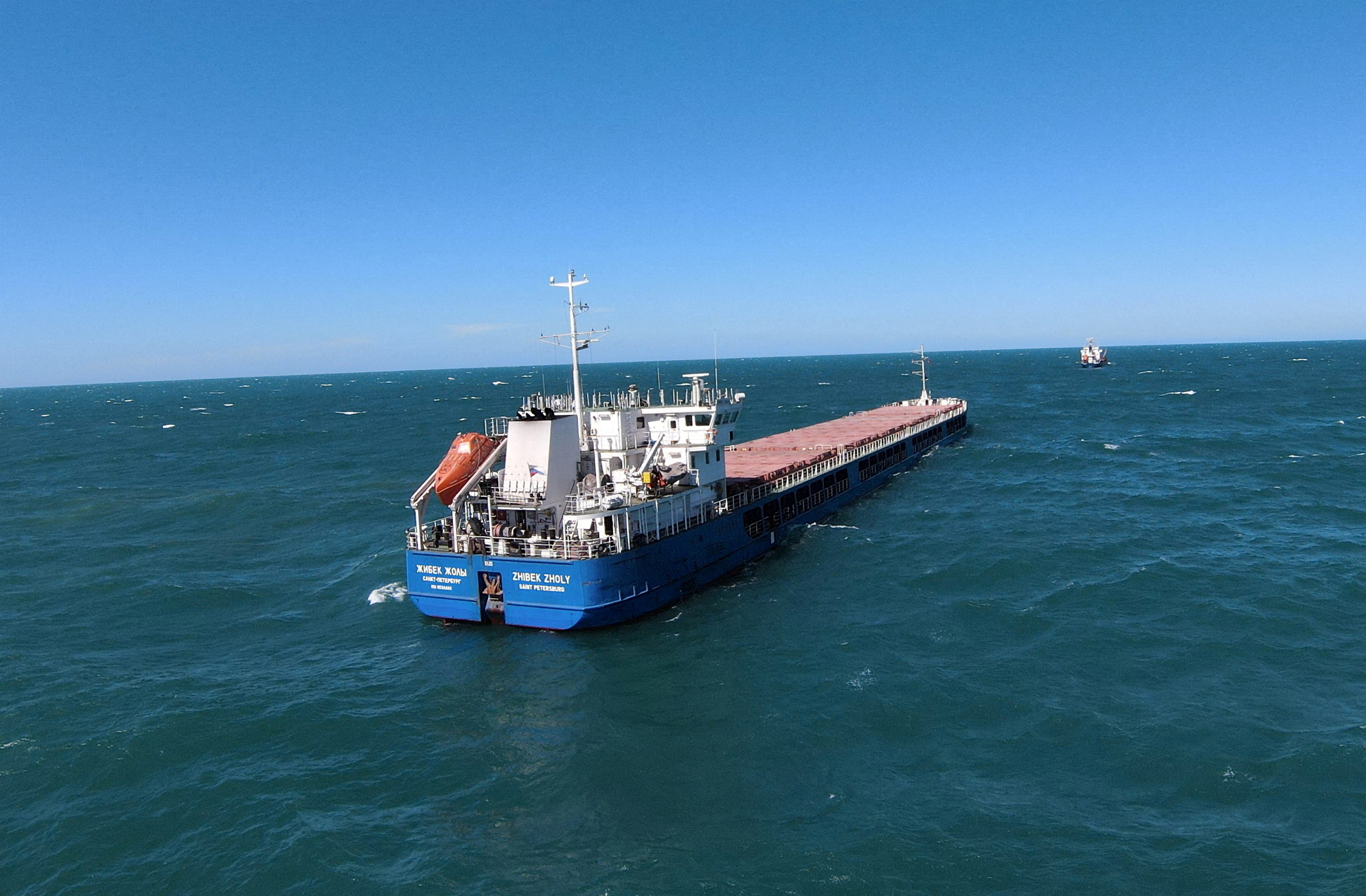 Russian-flagged cargo ship Zhibek Zholy is seen off the coast of Black Sea port of Karasu