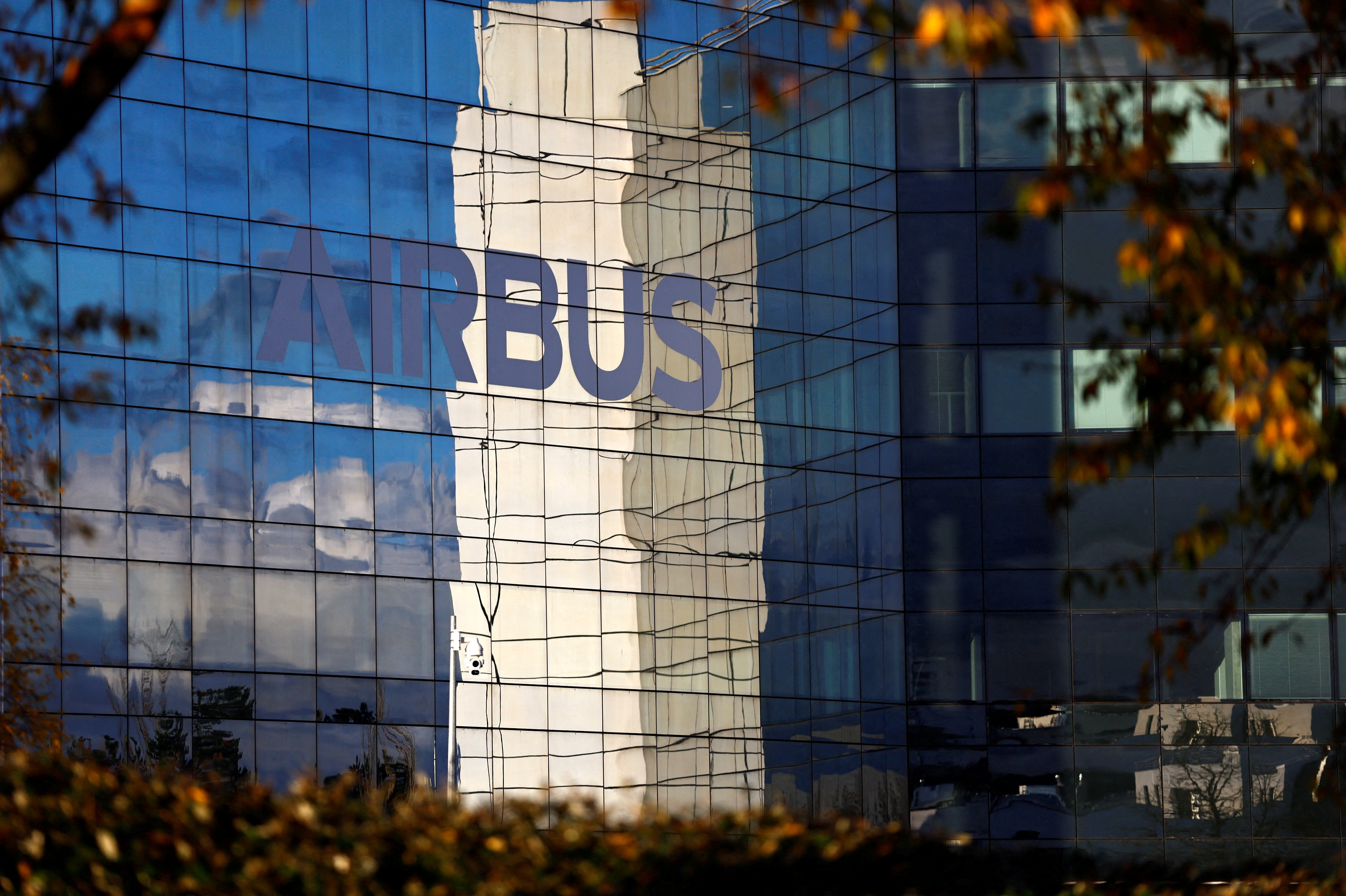 Airbus logo at the Airbus Defence and Space facility in Elancourt