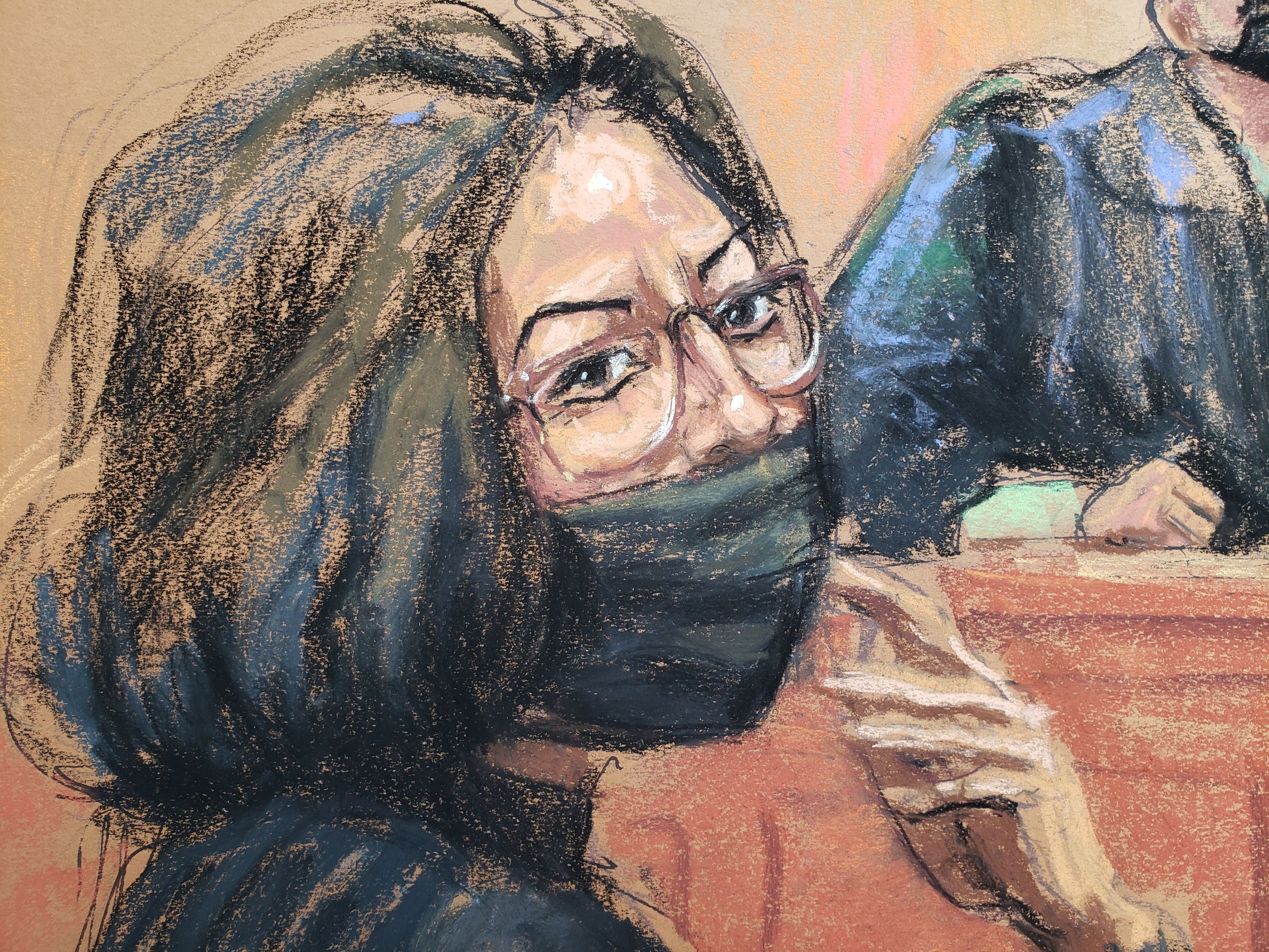 Ghislaine Maxwell, Jeffrey Epstein's associate accused of sex trafficking, appears before Judge Alison Nathan during jury selection for Maxwell's trial, in a courtroom sketch in New York City, U.S., November 16, 2021. REUTERS/Jane Rosenberg