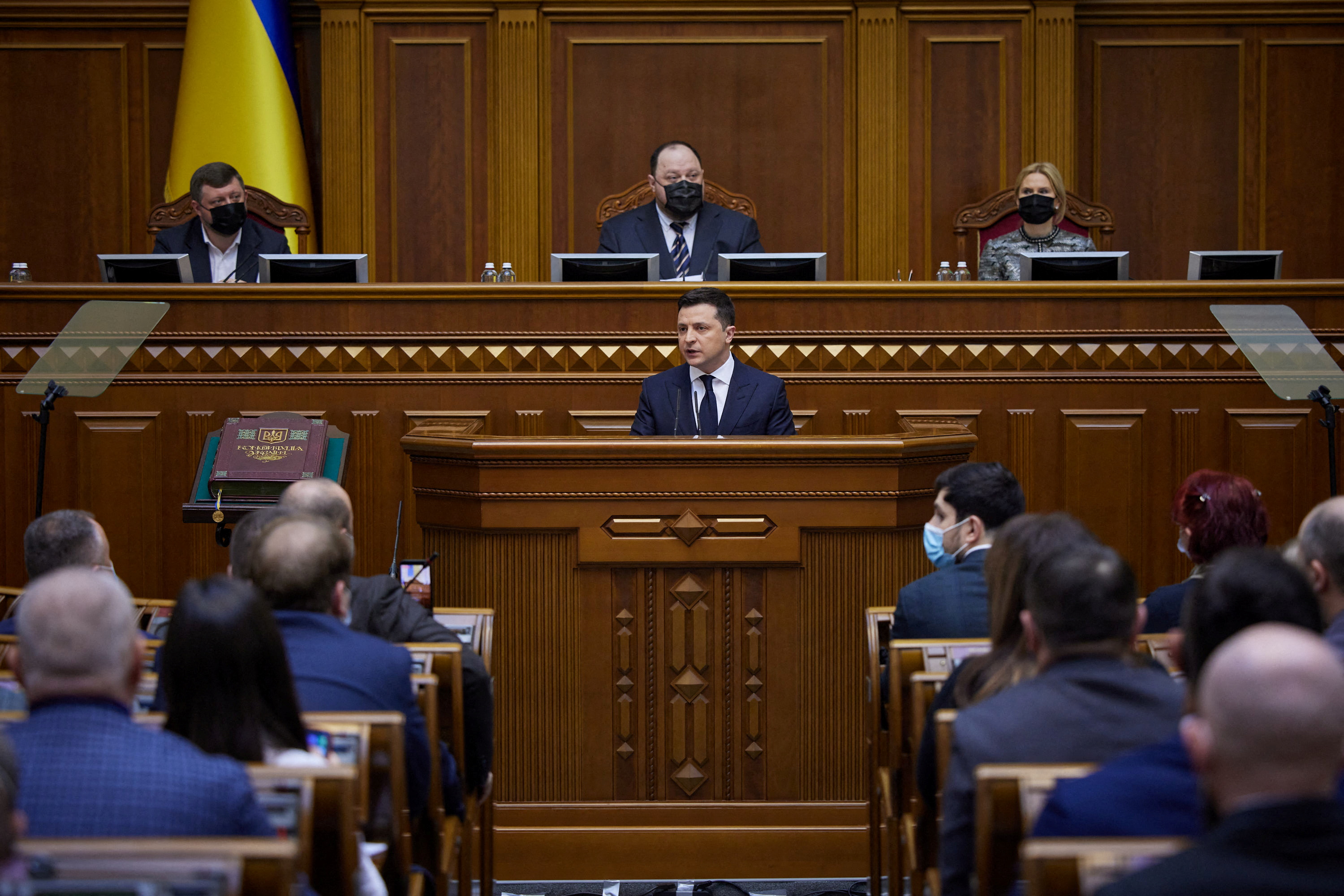 Ukrainian President Zelenskiy addresses parliament in Kyiv