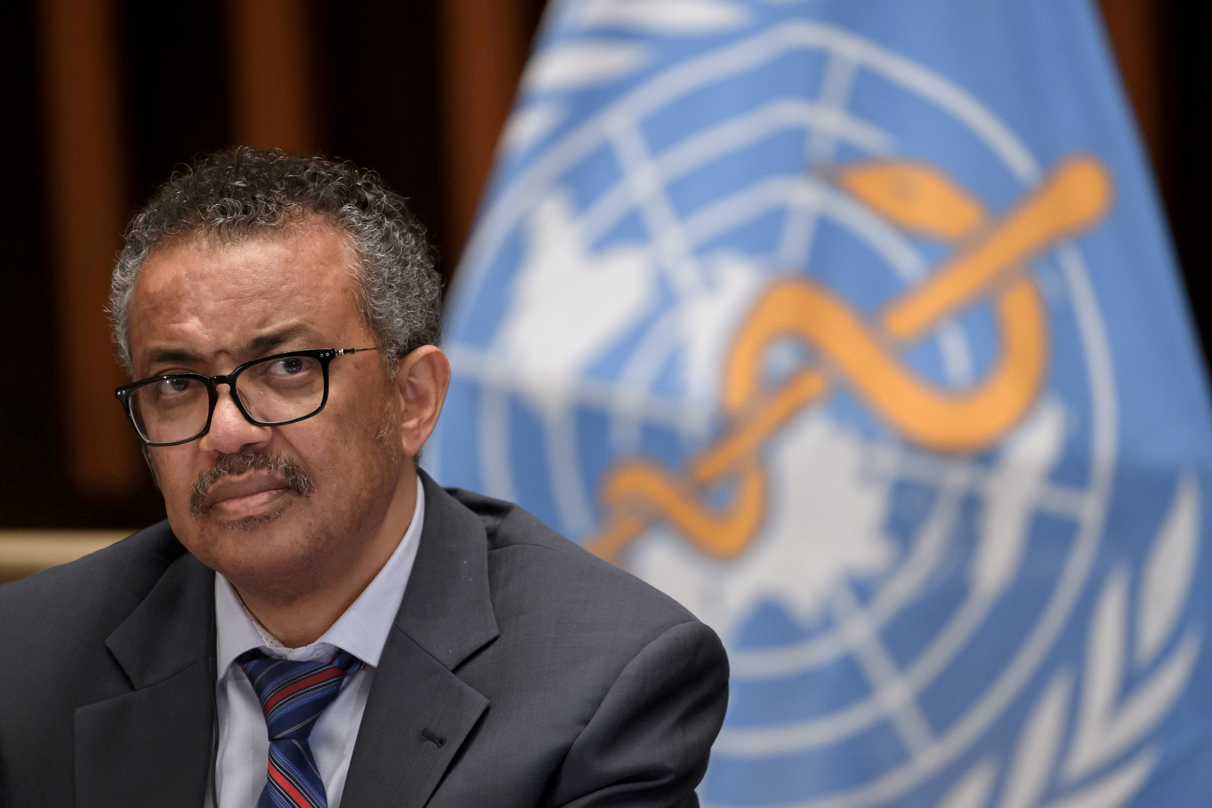 World Health Organization (WHO) Director-General Tedros Adhanom Ghebreyesus attends a news conference organized by Geneva Association of United Nations Correspondents (ACANU) amid the COVID-19 outbreak, caused by the novel coronavirus, at the WHO headquarters in Geneva Switzerland July 3, 2020. Fabrice Coffrini/Pool via REUTERS
